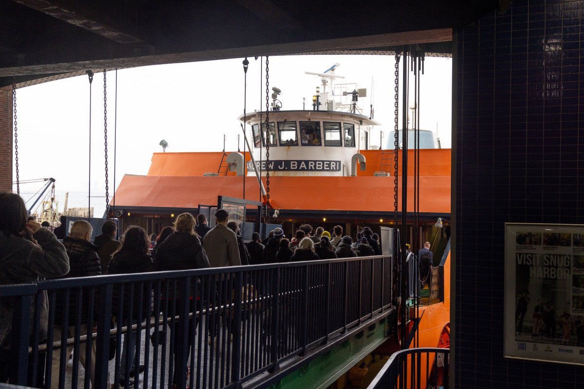 The Staten Island Ferry docks in lower Manhattan. 
