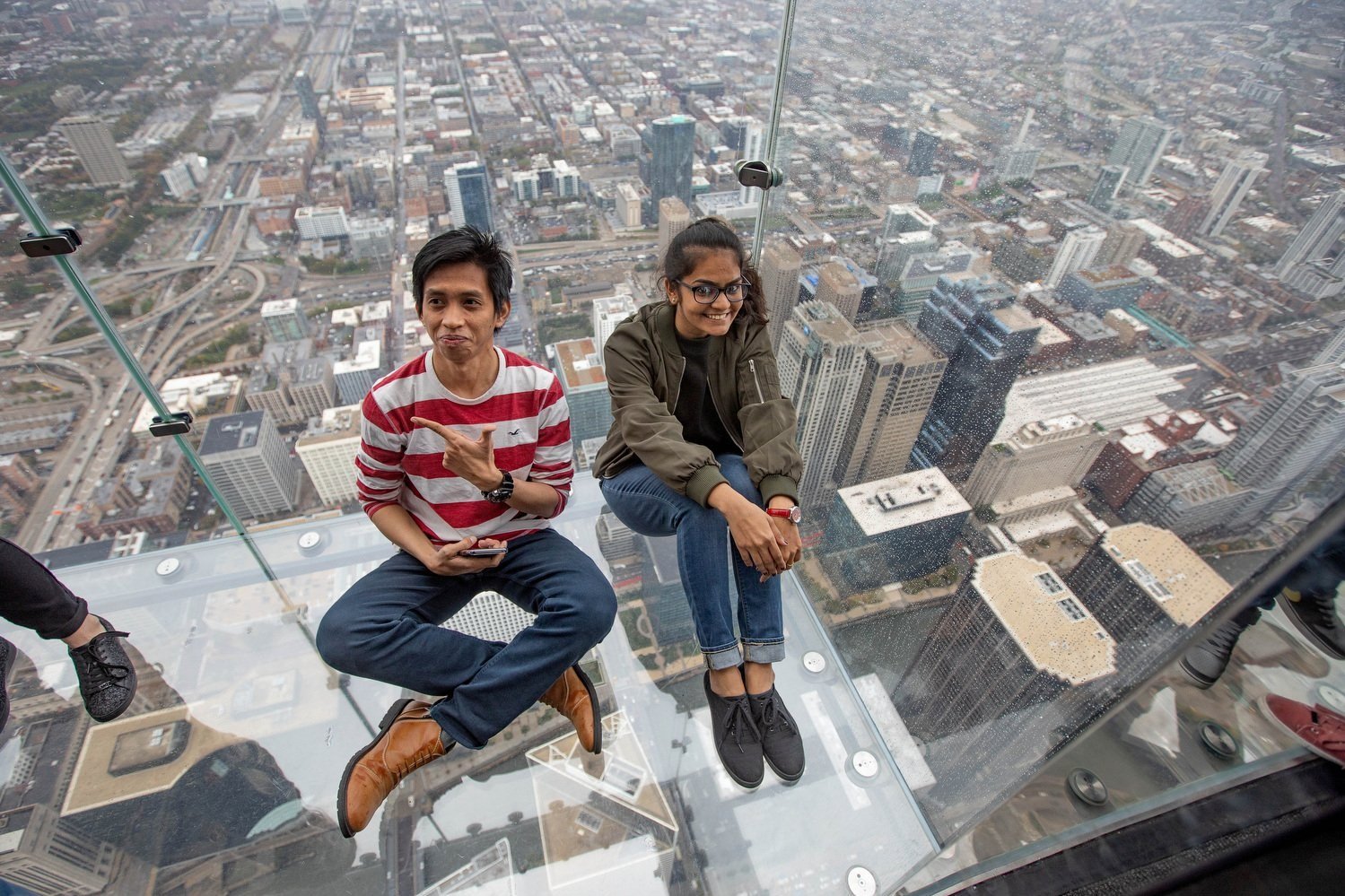 The glass floor at the Willis Tower observation deck