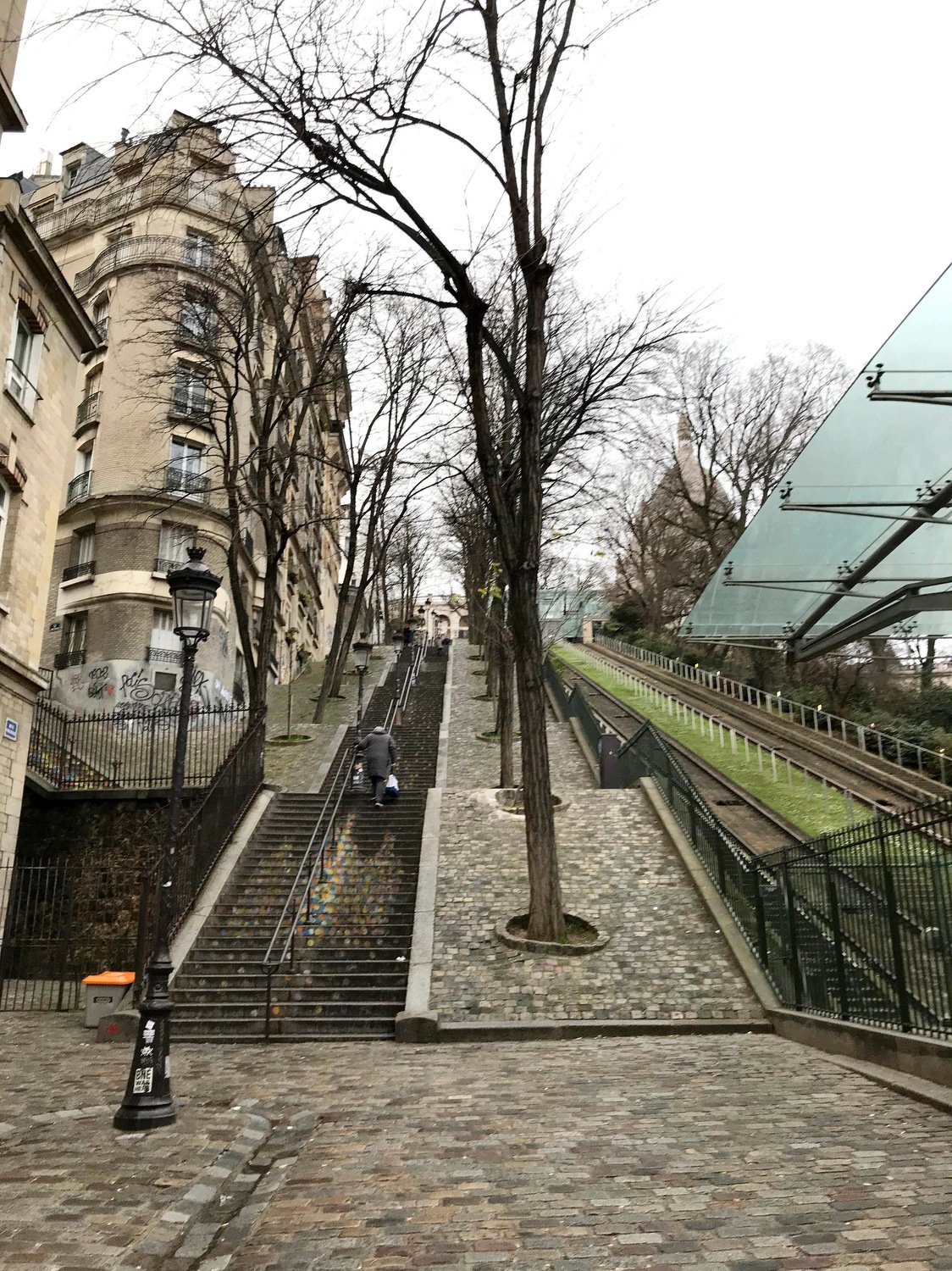 Montmartre stairs and funicular (right)