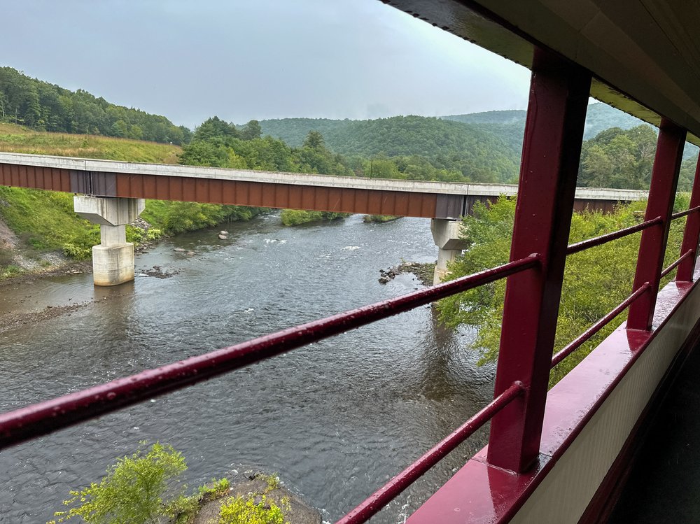 The train passes over the Lehigh River