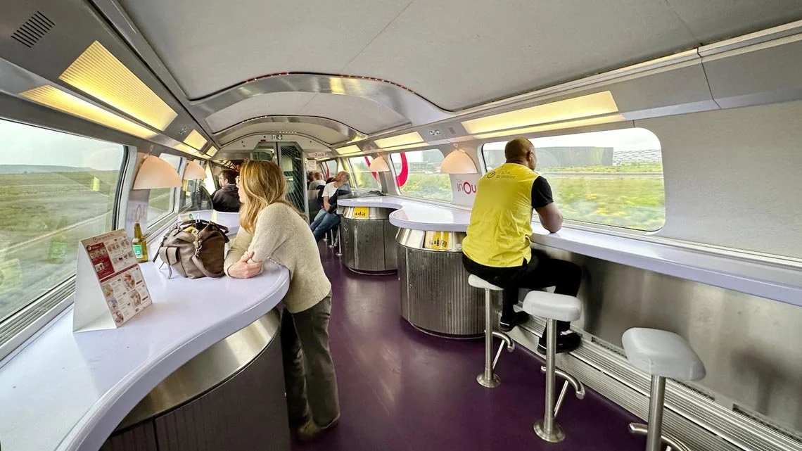 The cafe car on a TGV train.