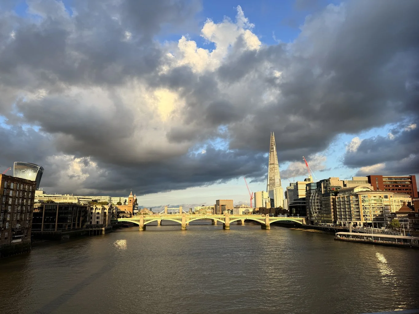 Looking to the east from Millennium Bridge as the sun starts to set 