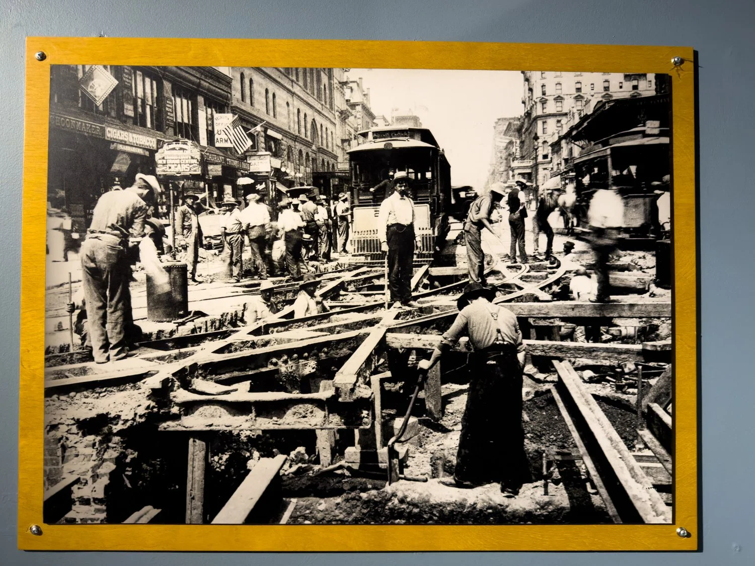 Workers use "cut and cover" technique. to build 