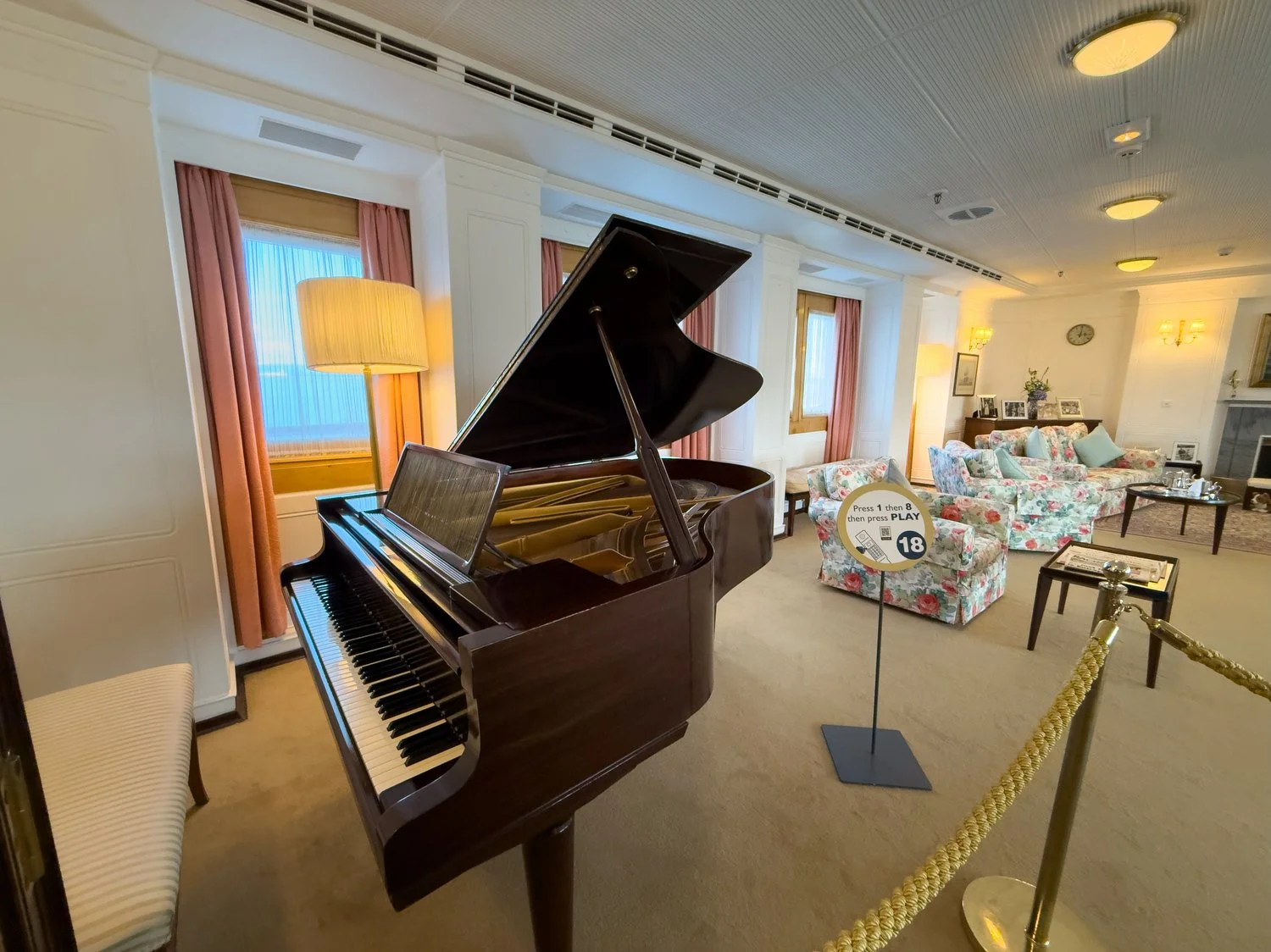 Baby Grand Welmar piano in the State Drawing Room aboard HMY Britannia