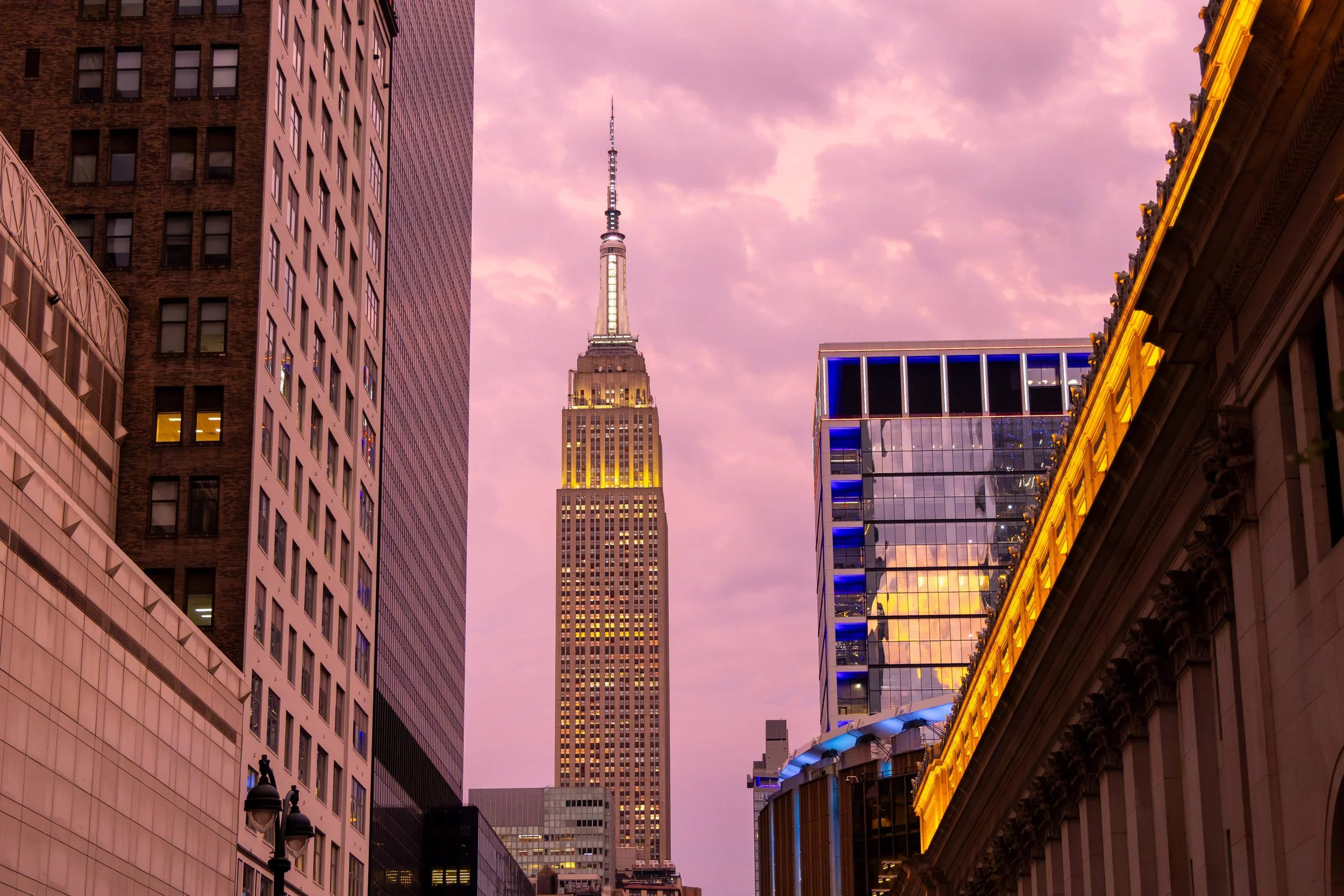 The Empire State Building at dusk.