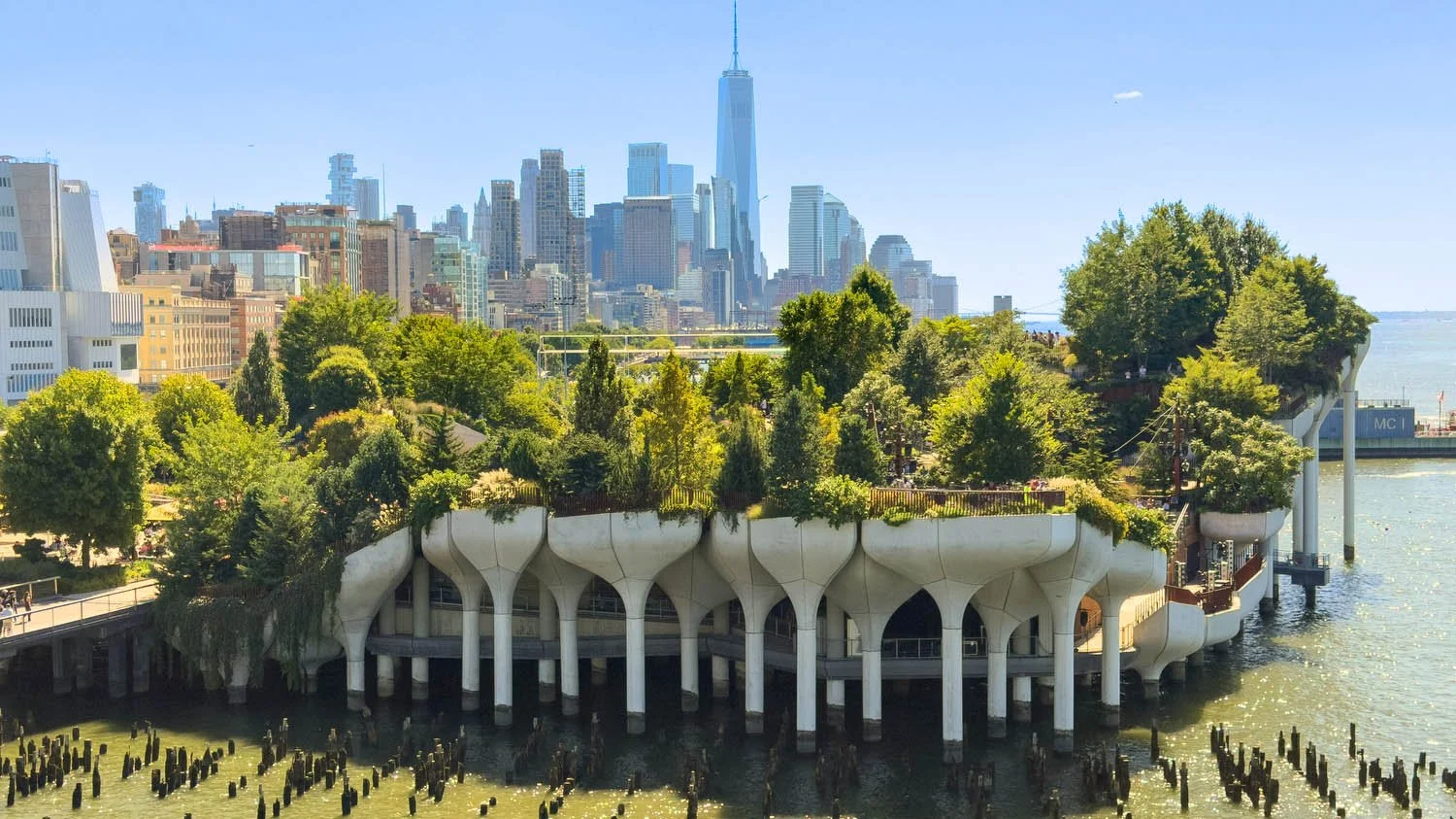 Little Island with the World Trade Center in the background