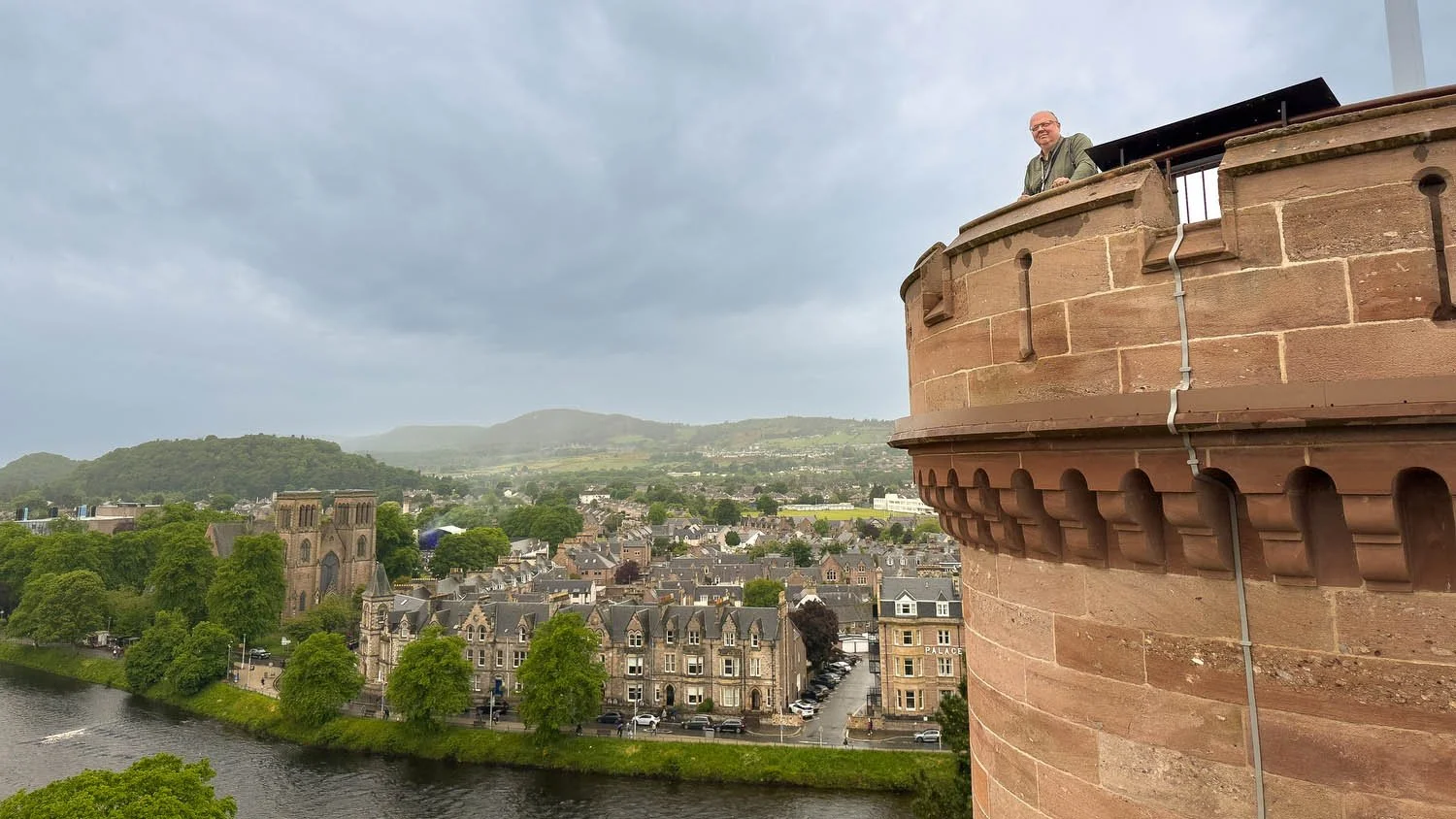 The view over Inverness and the River Ness from the rooftop terrace at Inverness Castle.