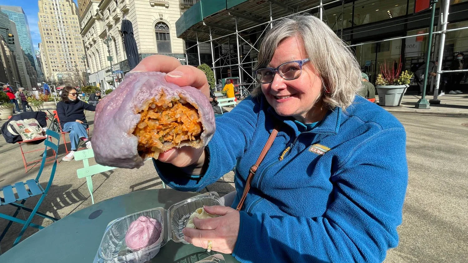 Debbie eating in Greeley Square
