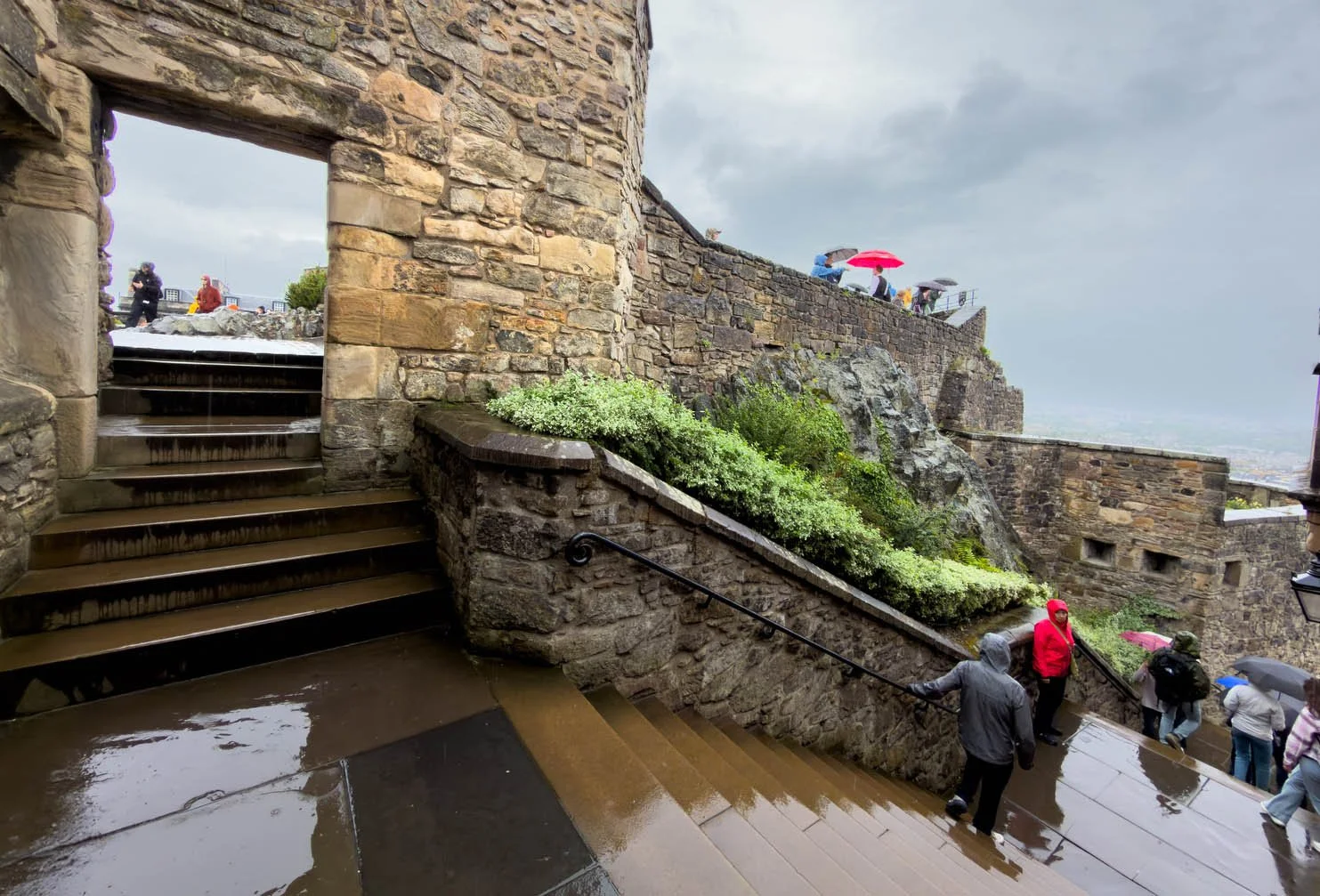 Slippery wet walkways at Edinburgh Castle