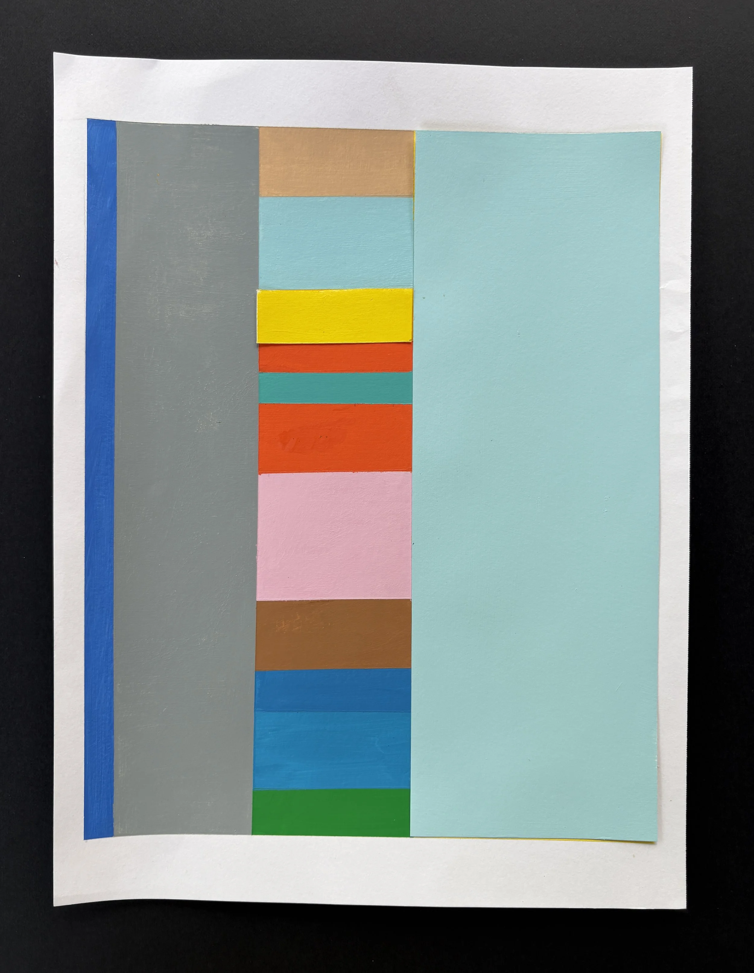 Pale blue with bright yellow stripe.