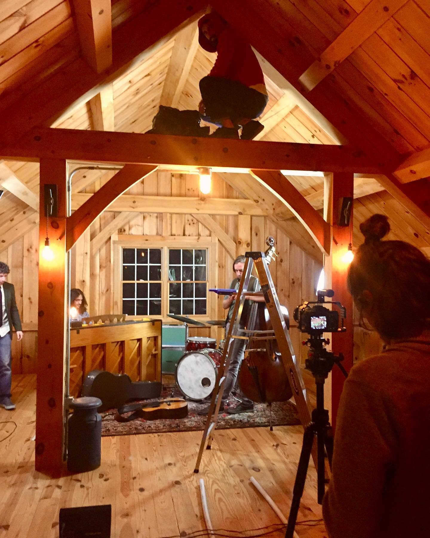 Bet you were wondering where all those leaves came from, right? The leaf machine in the rafters, duh! We had people on each side of the camera tossing them as well, but none risked their lives like the man perched on a beam like a city pigeon. 🐦🍁🍂