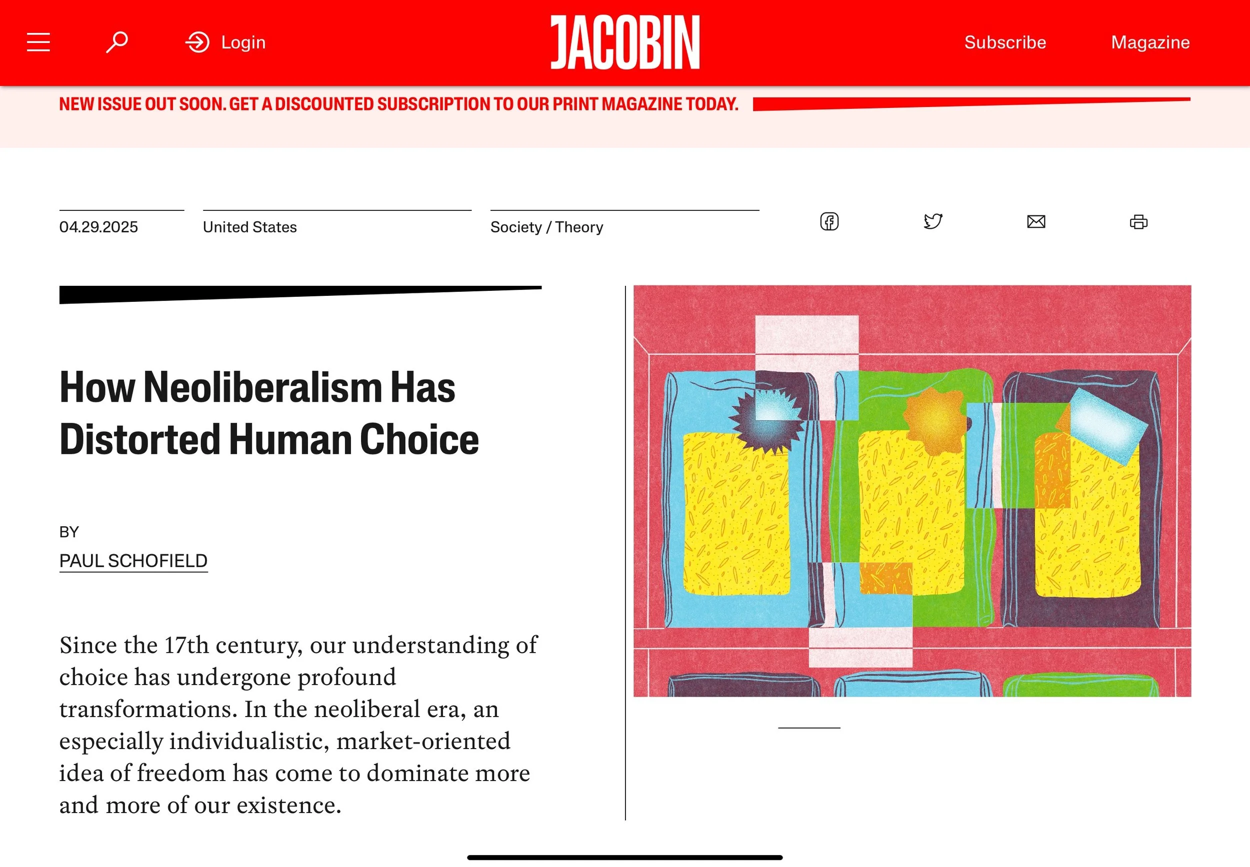 “How Neoliberlism Has Distorted Human Choice”, Jacobin, 2025*
