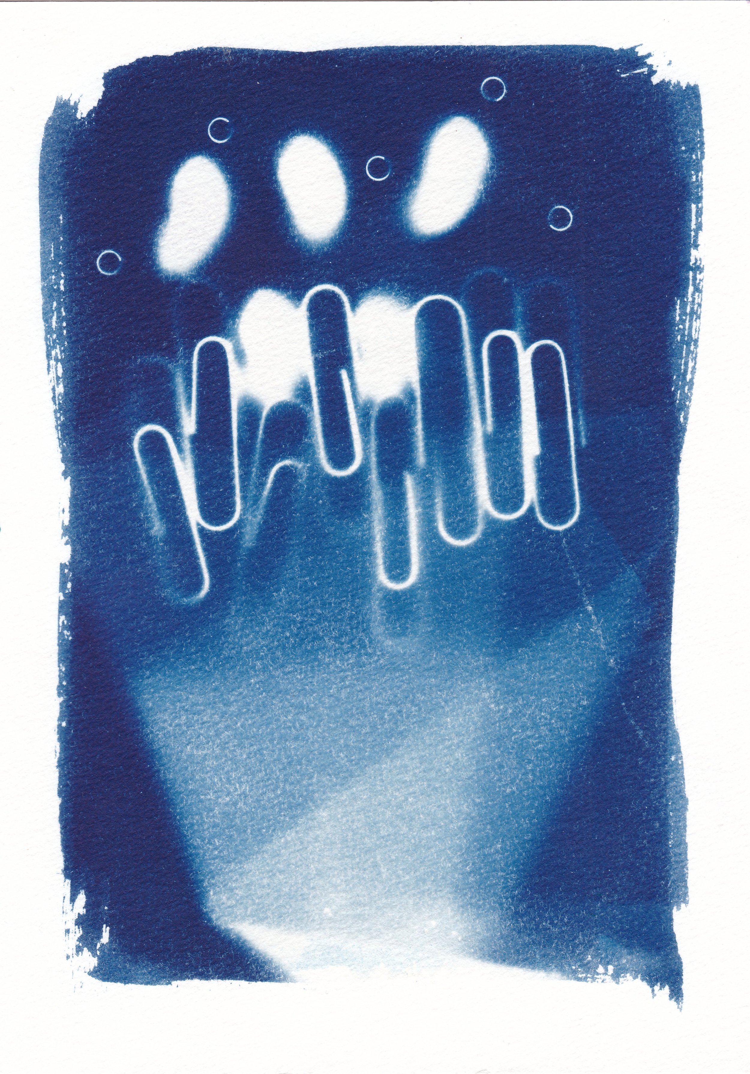 Buoy \\ cyanotype on 300gsm hot-pressed watercolor paper, 14.8 x 21 cm, 2025