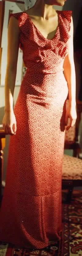 red polkadot silk dress