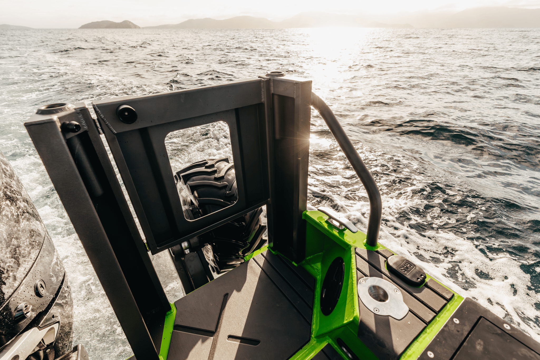 Rear cages on a StabiX 240UCC amphibious boat.