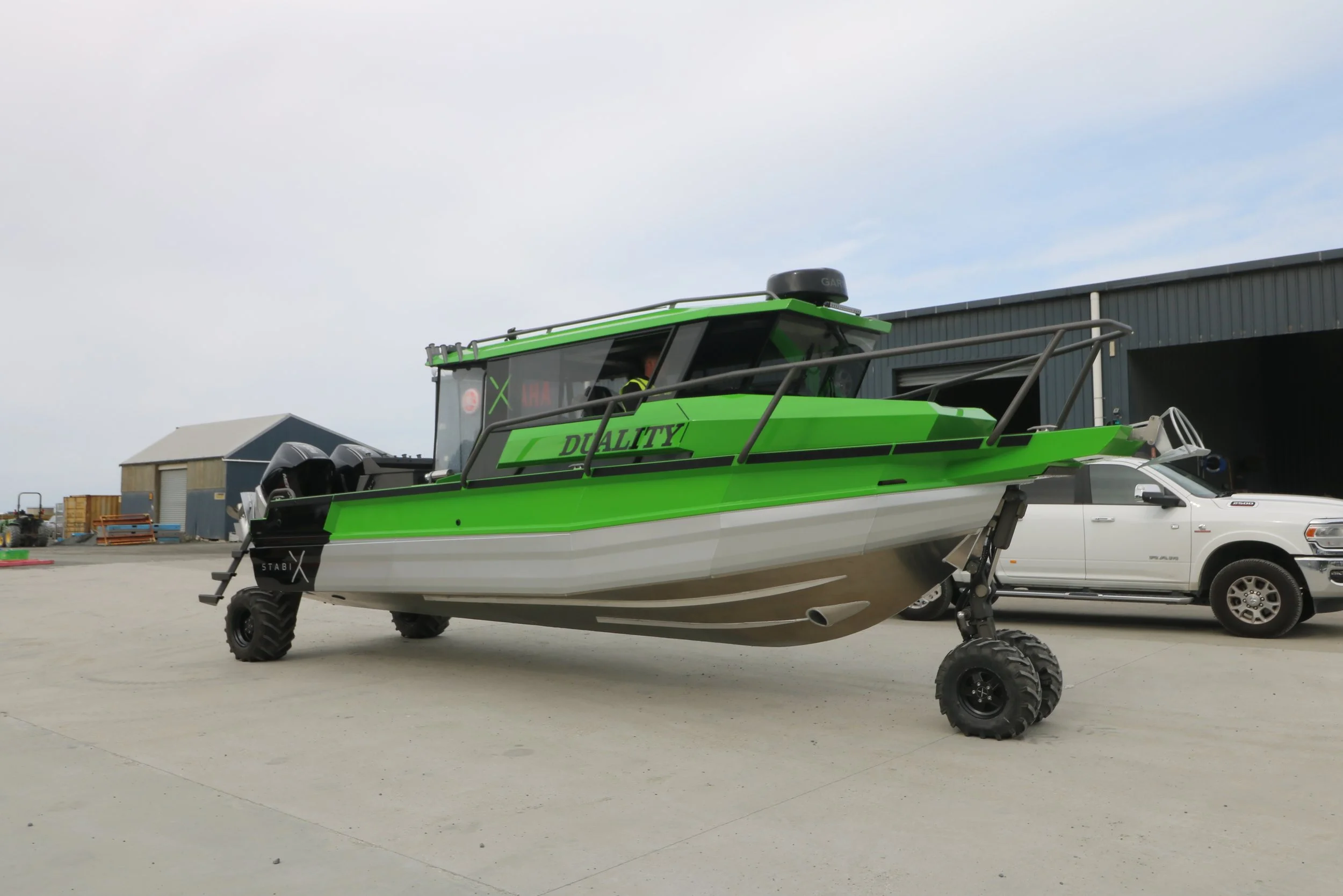 Amphibious boat on land