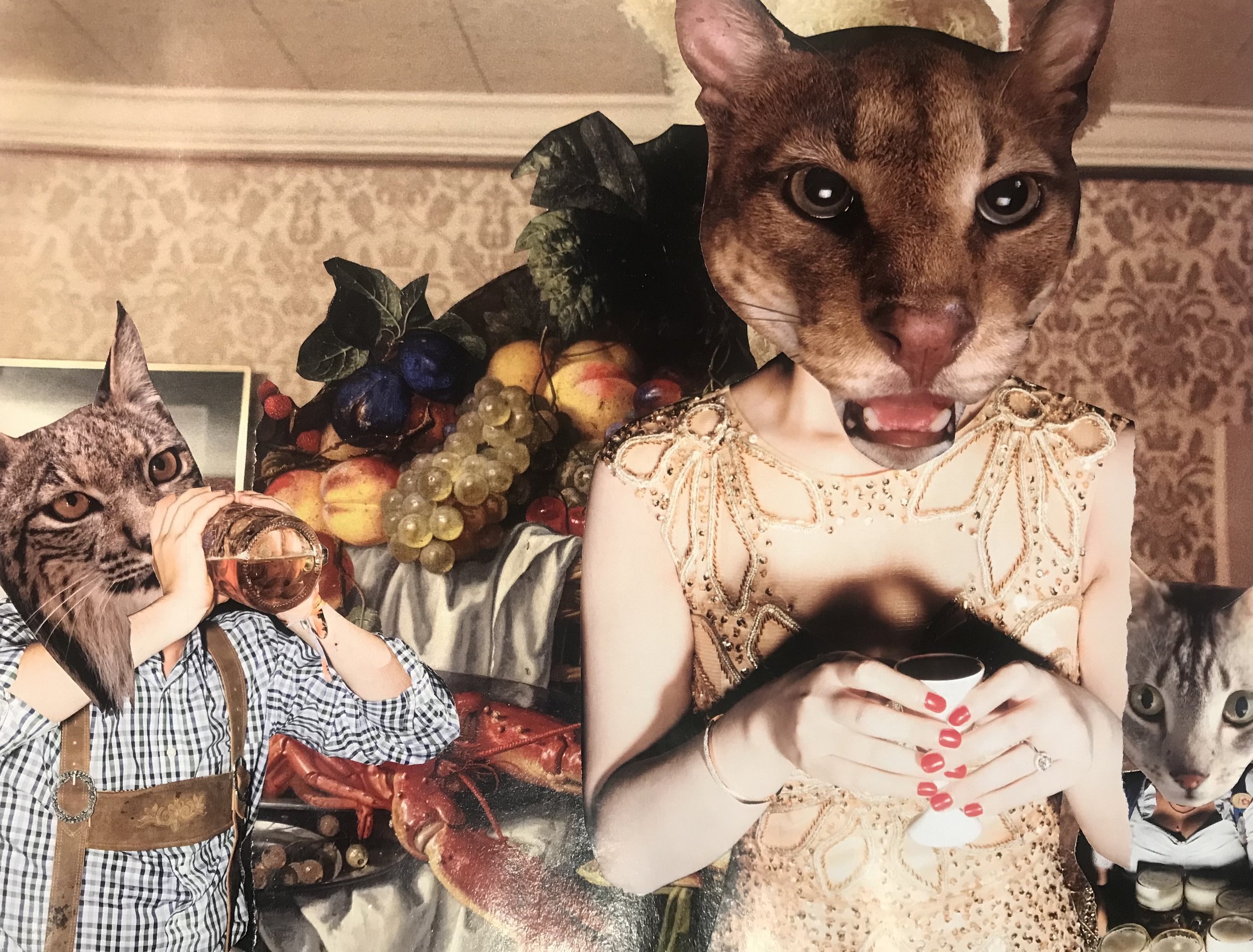 Cat Party, analog collage