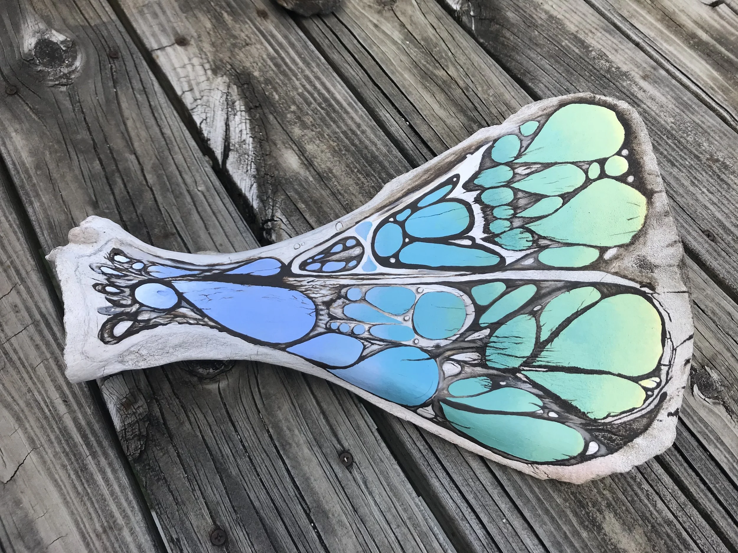 Wing Bone, acrylics on found bone