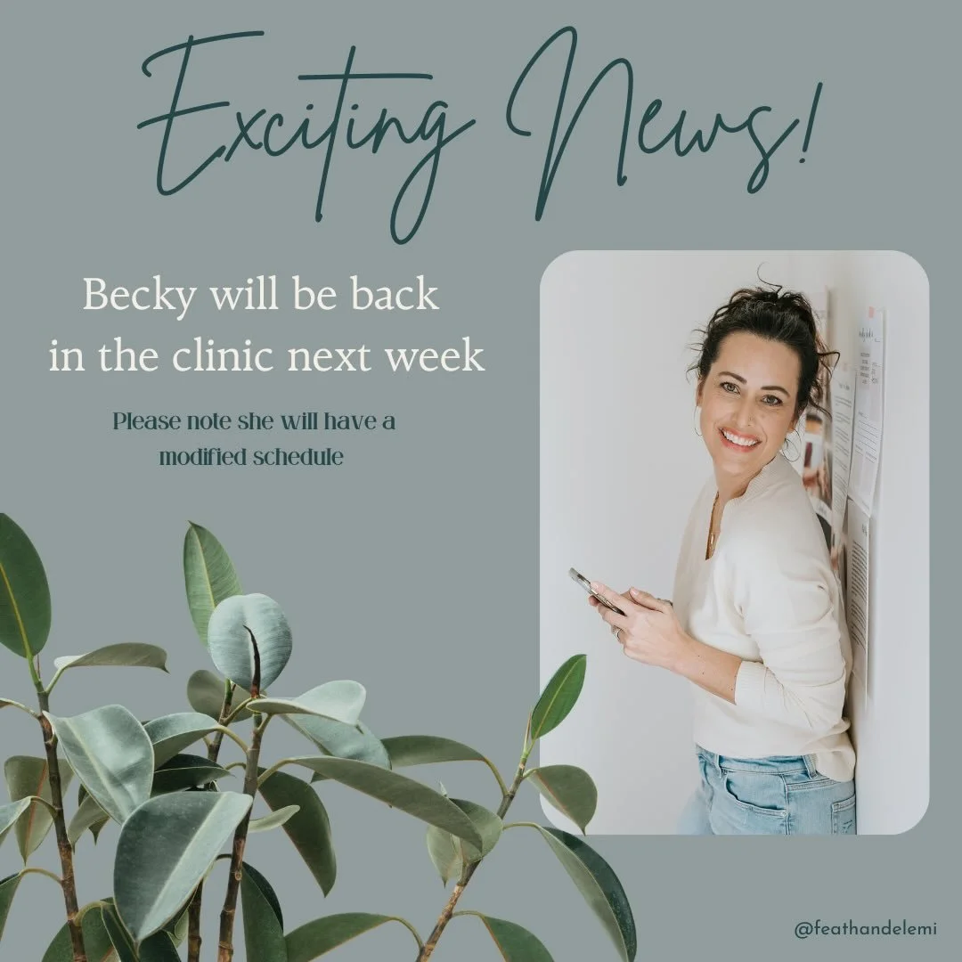 Becky is back this Tuesday!✨ 
We&rsquo;re super stoked to welcome her back to the clinic. 
She&rsquo;ll be returning on a modified schedule as she eases back in. 
Welcome Back!🤍