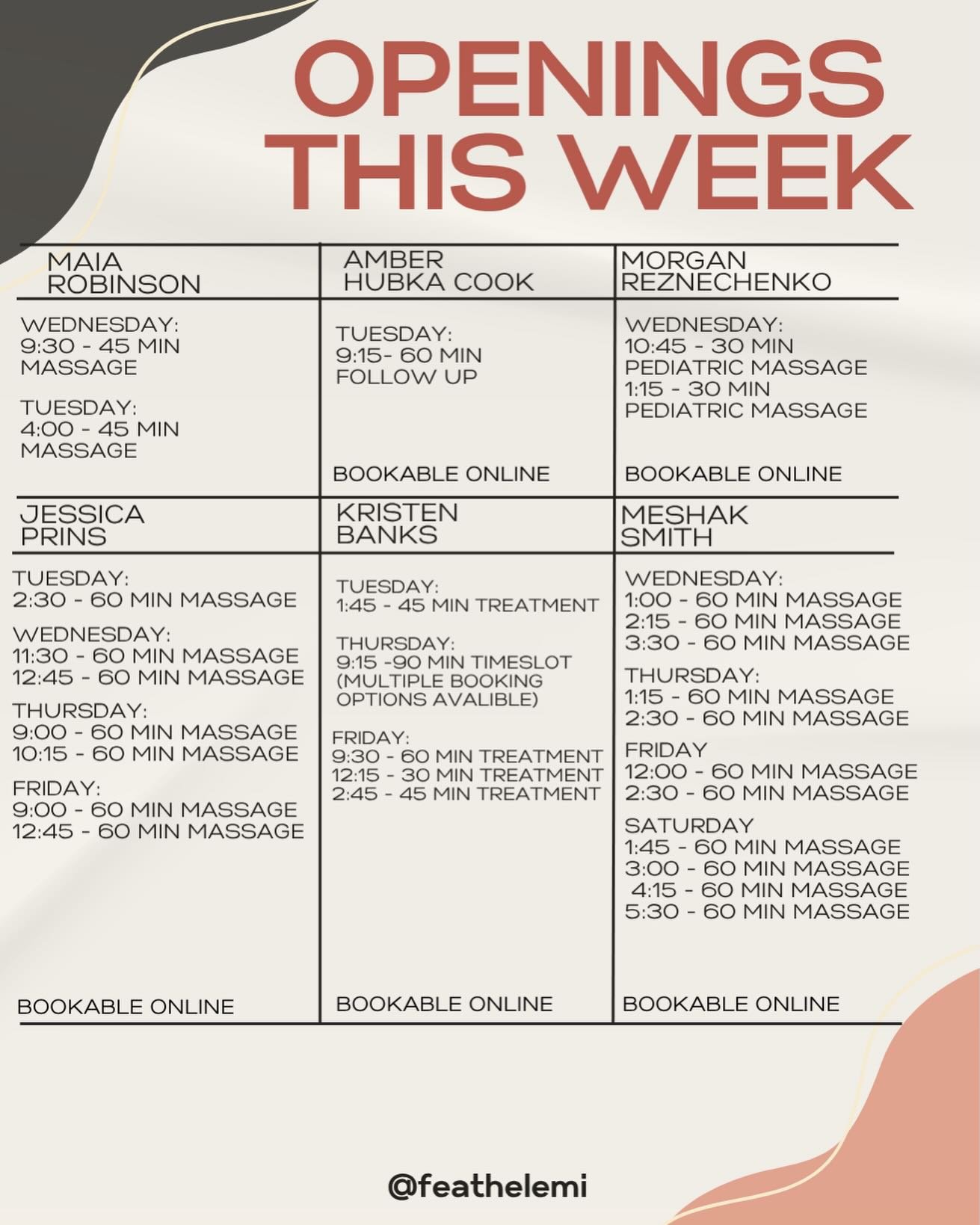 There are still openings available this week, secure your spot by calling, emailing, or booking online🤍