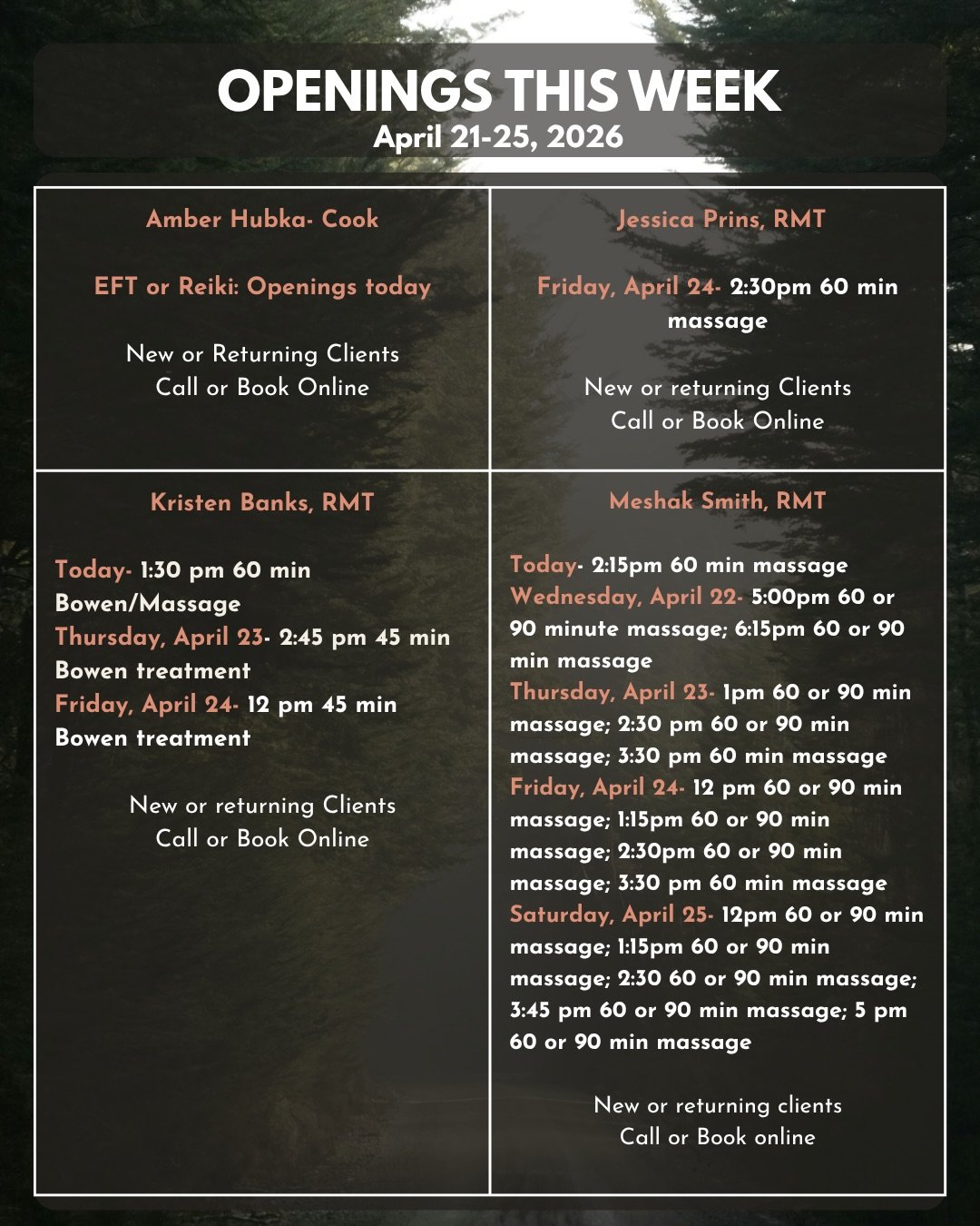 We have openings 📢

If you&rsquo;ve been in need of some bodywork before the weekend, now&rsquo;s the time to secure your spot! 

Call, message us (DM), or book online to book in!