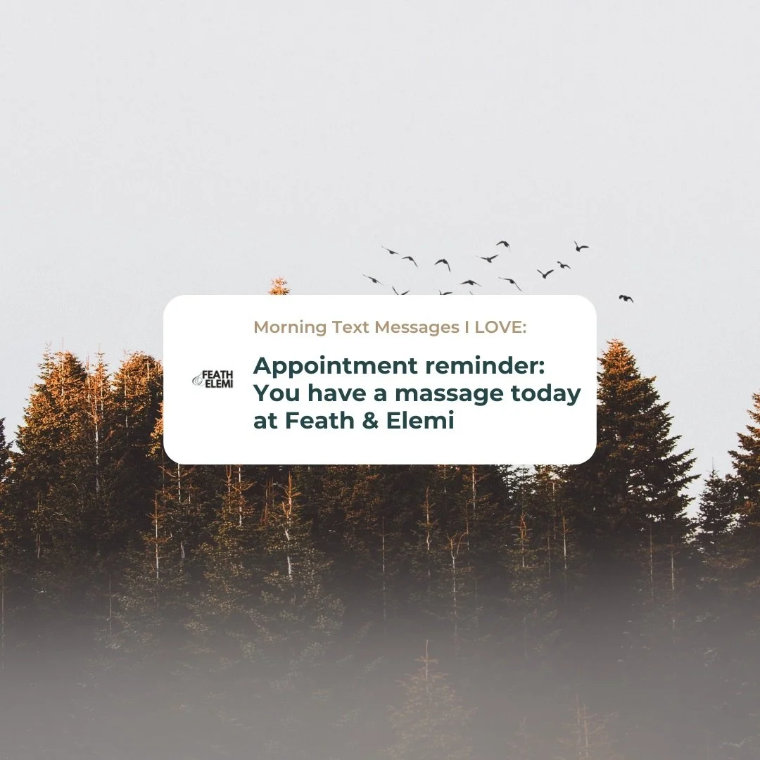 Some people wake up to good morning texts.

I wake up to:

✨ Reminder: You have an appointment at Feath &amp; Elemi today. ✨

And honestly? That&rsquo;s my love language. 💆🏼&zwj;♀️🤍

Nothing quite compares to knowing that later today I&rsquo;ll ge