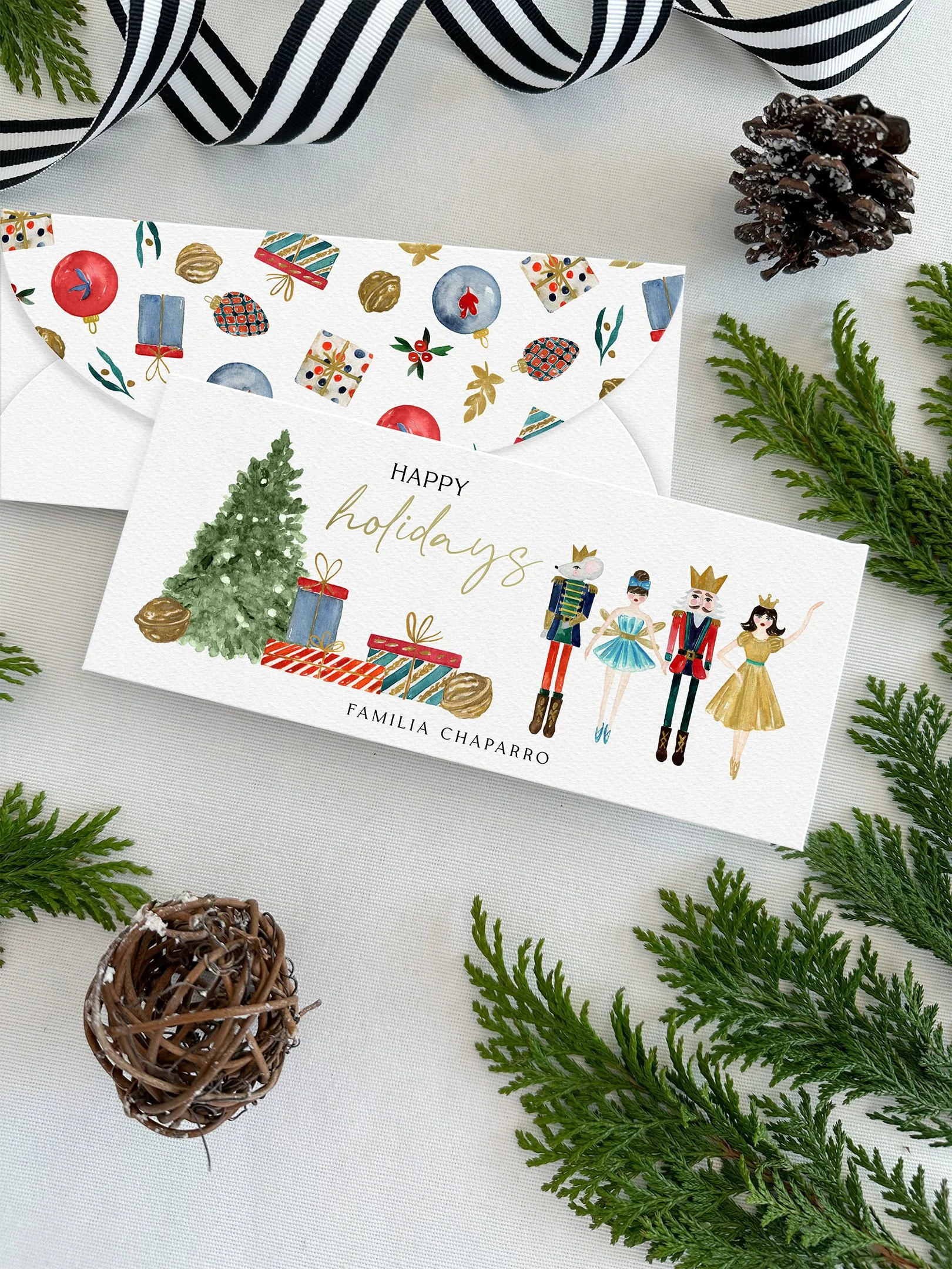 Nutcracker Christmas personalized cash envelopes.
