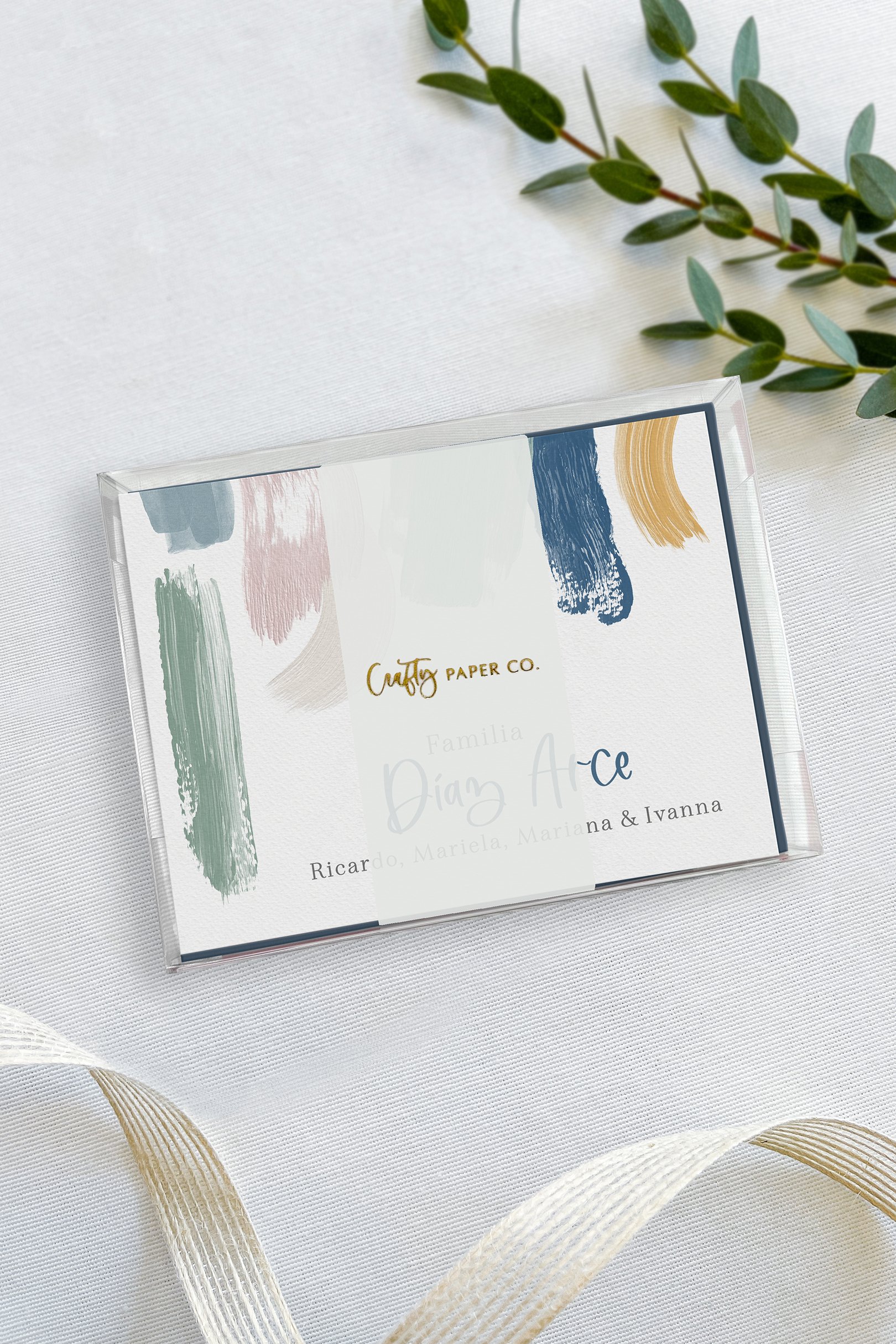 Paint Strokes flat notecards gift-ready packaging.