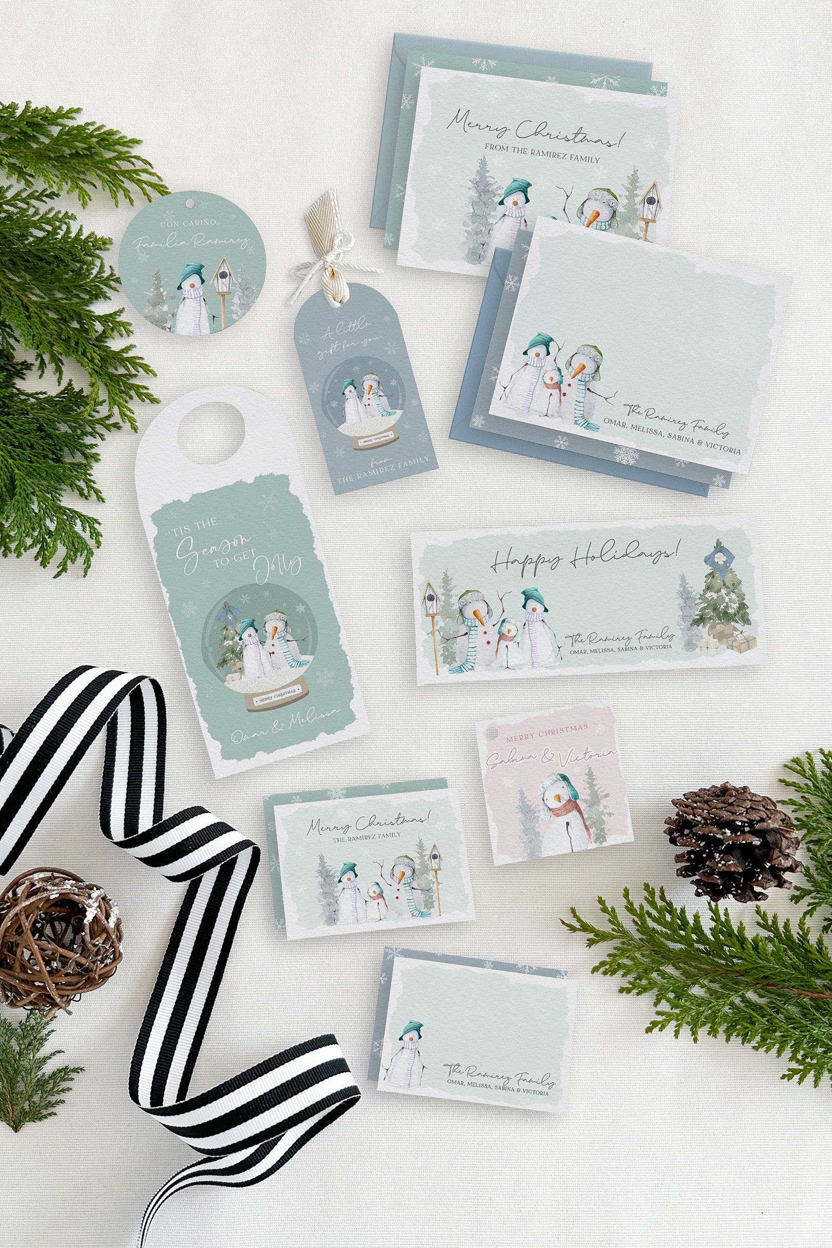 Watercolor Snowmen personal stationery box.