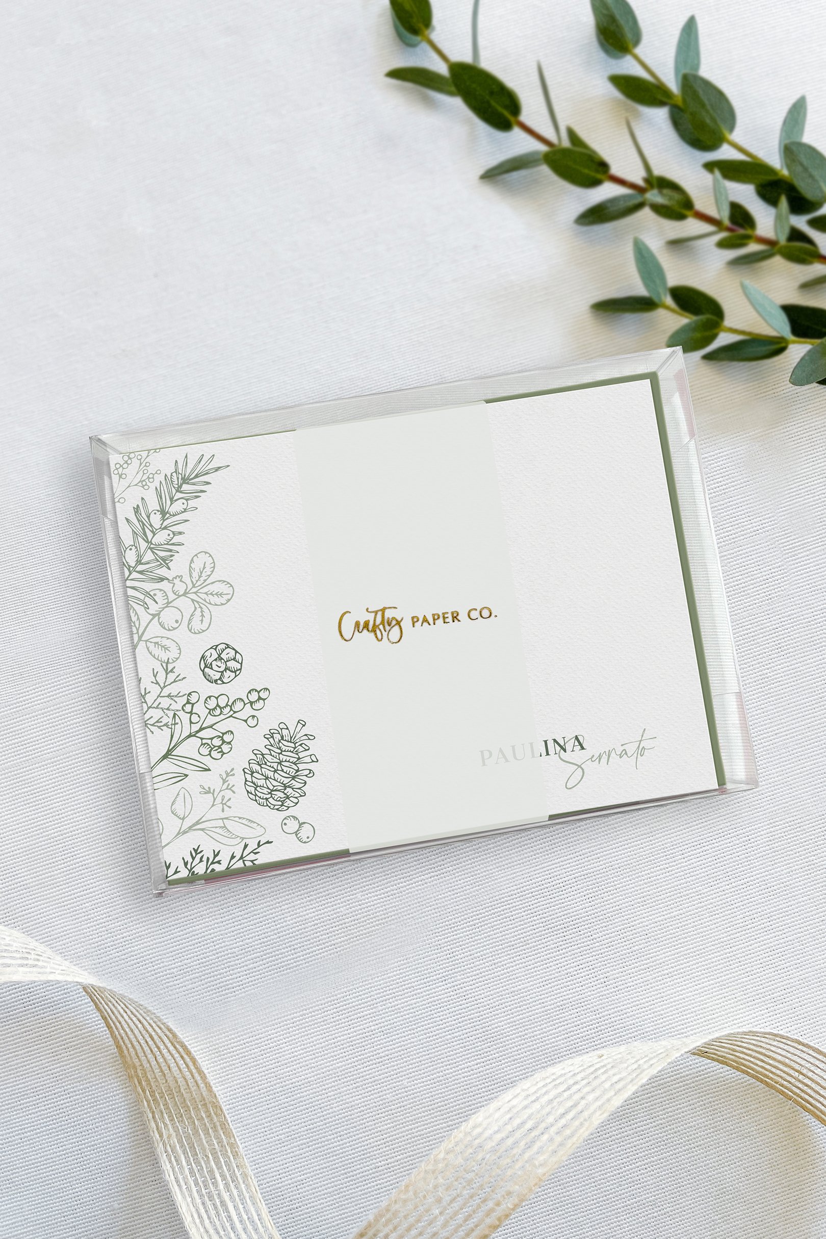 Modern Christmas flat notecards gift-ready packaging.