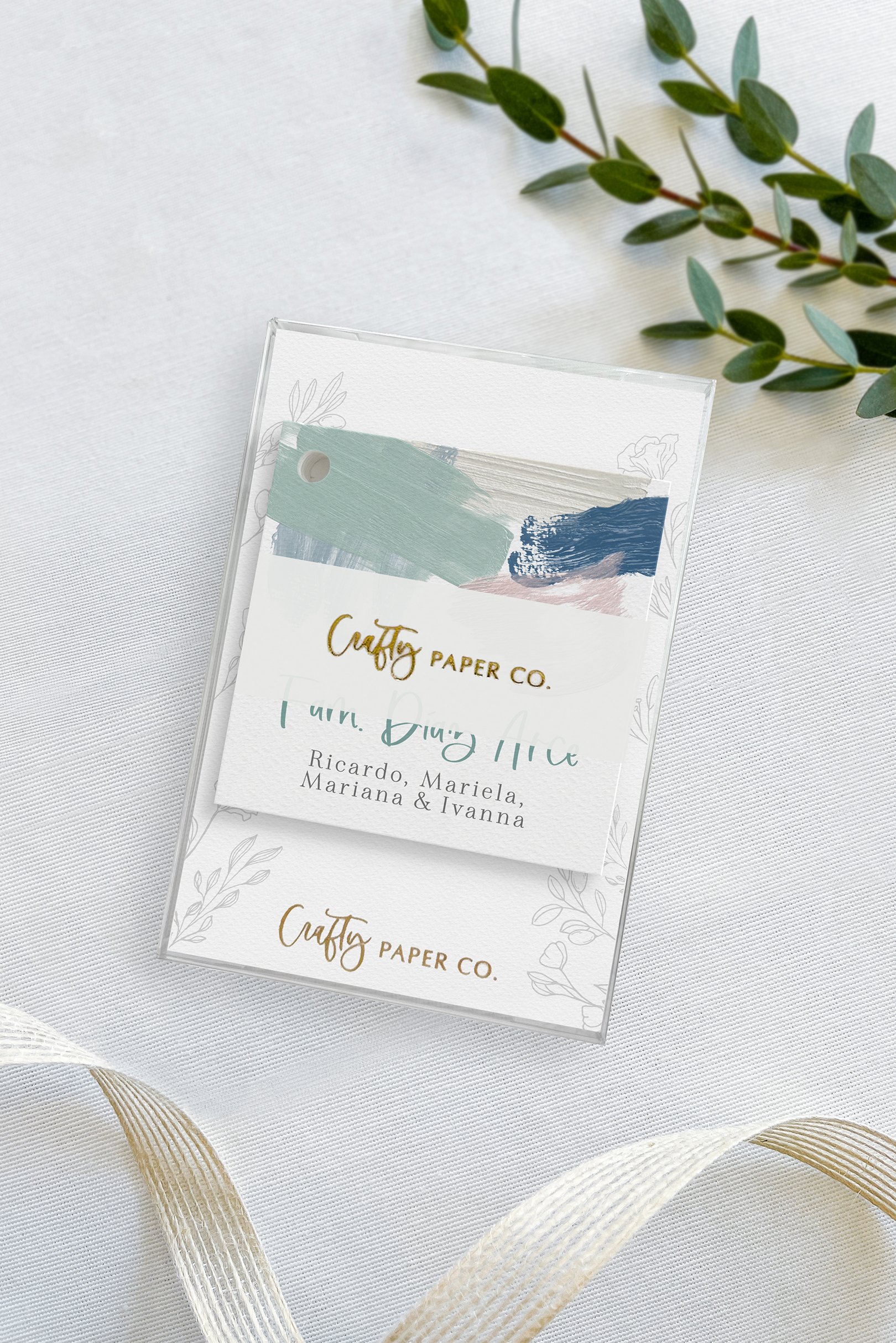 Paint strokes favor tags gift-ready packaging.