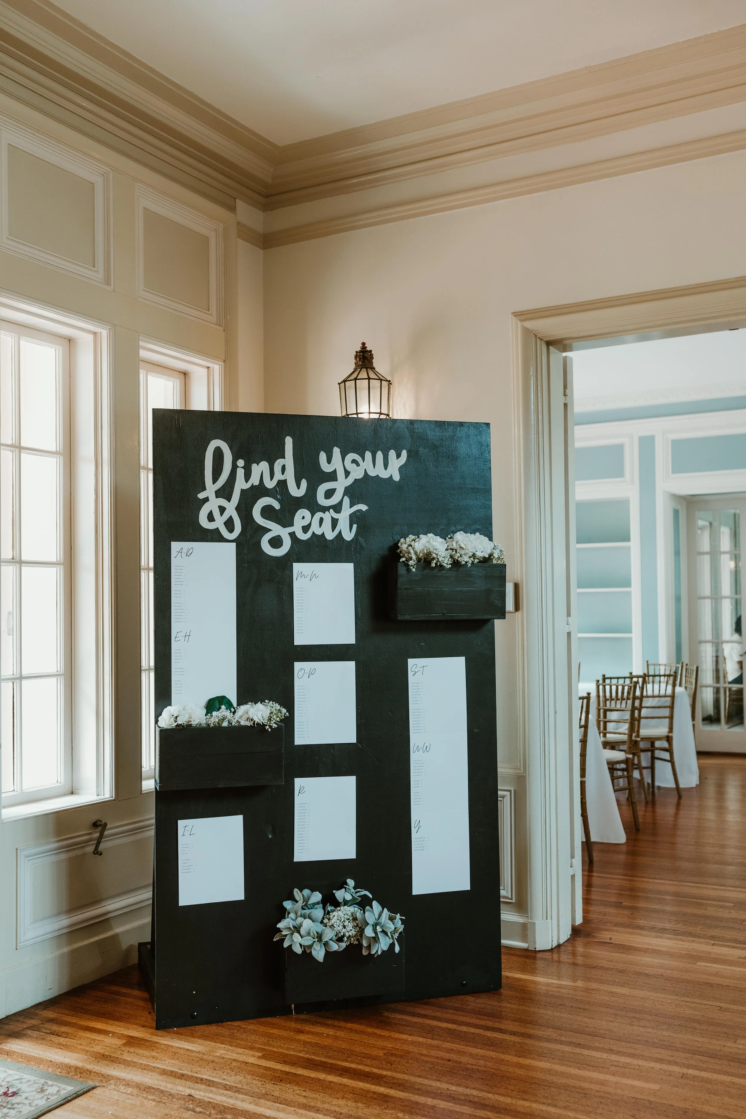 Custom Find Your Seat wedding seating chart sign by College Station calligrapher