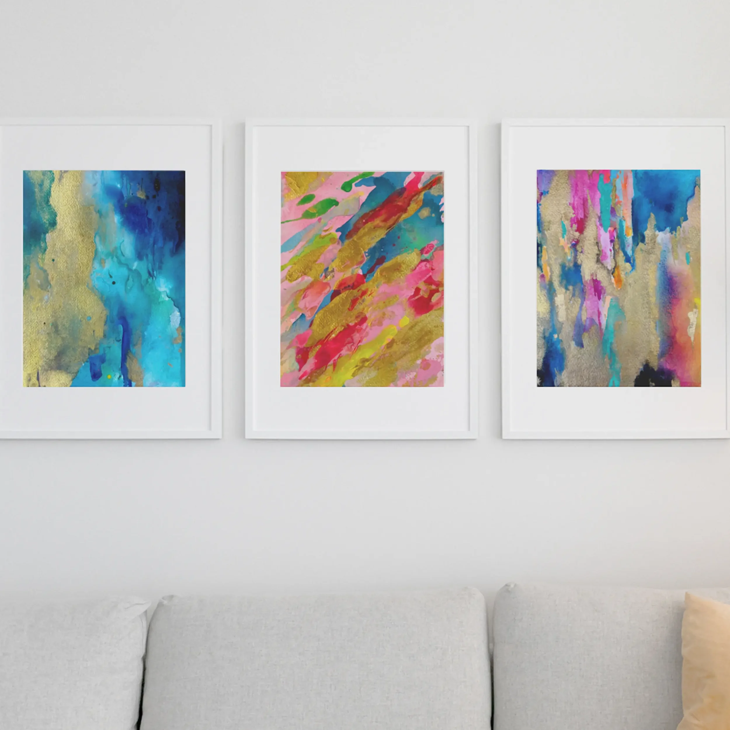 Abstract Series Set 3 – Gold Leaf Radiant Triptych Original