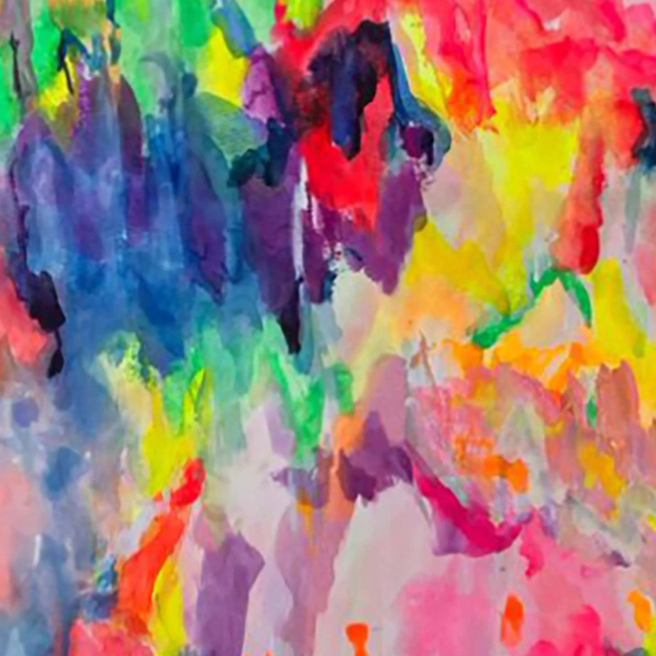 Detail of Lucid Garden showing bold watercolor textures and layered colors blending into an abstract, garden-like composition