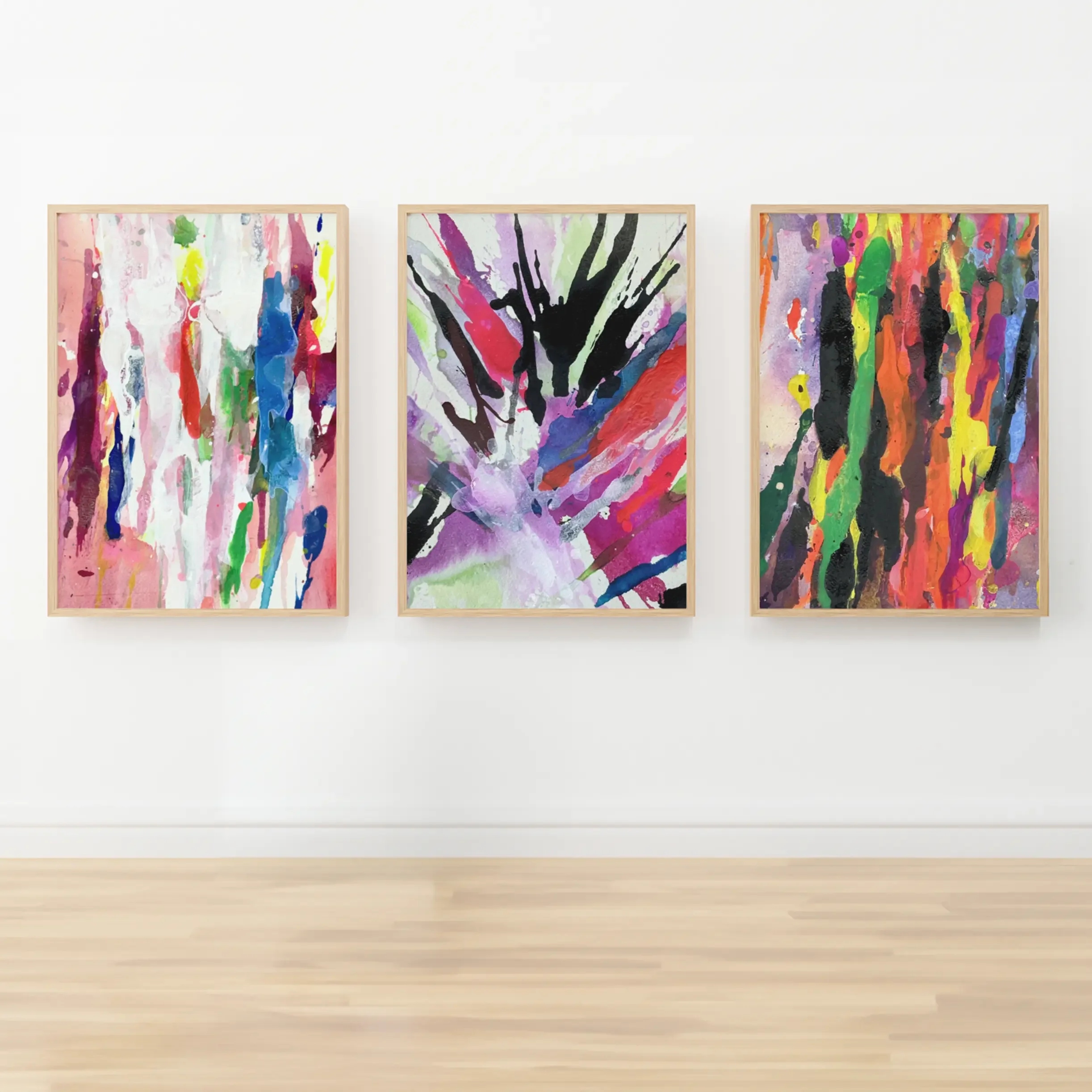 Abstract Series Set 2 – Vibrant Drip Triptych Original