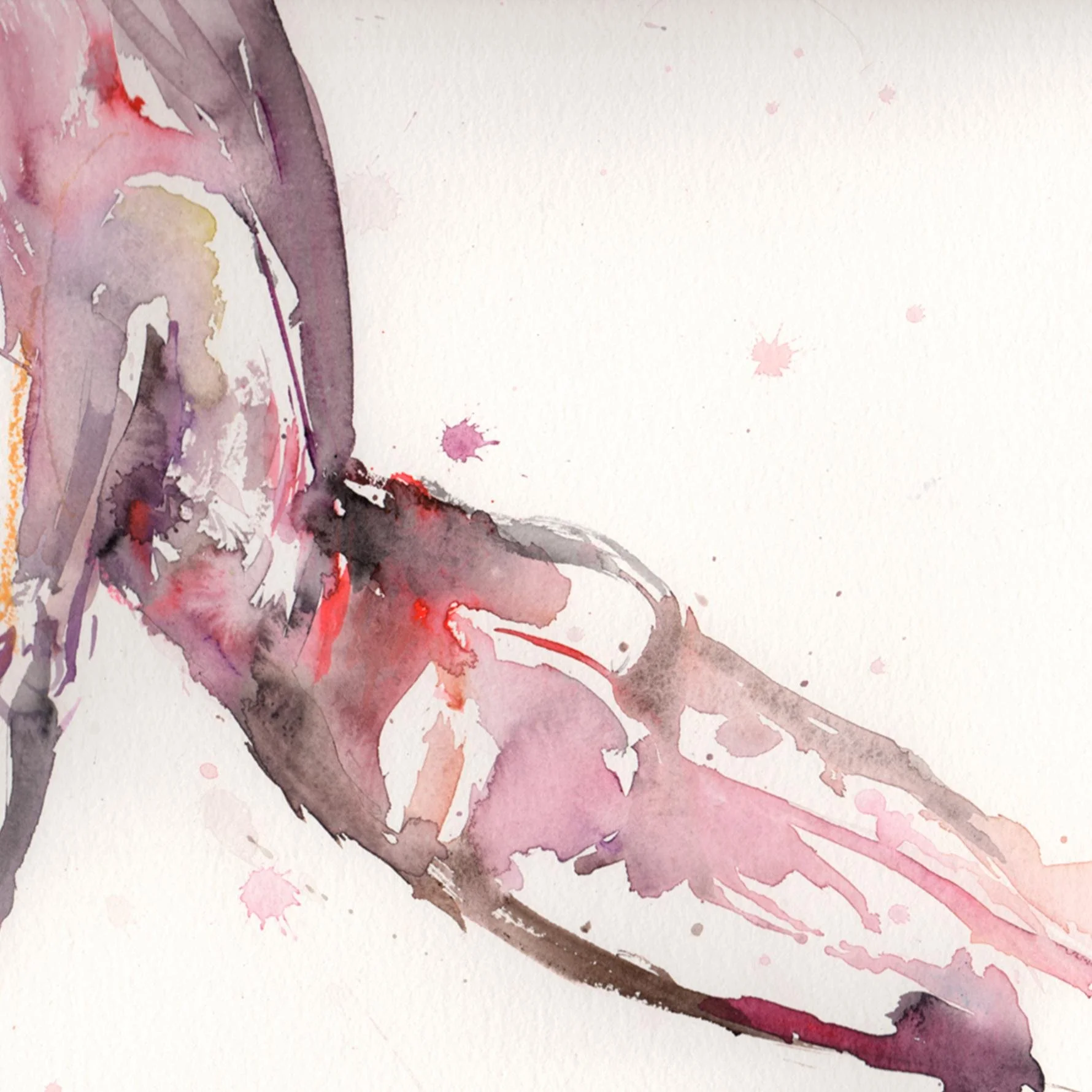 Close-up of "Seria" painting highlighting expressive brushstrokes and vibrant contours of the nude female form.