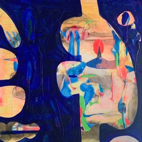 Fog and Clouds 3. 2020-2025. Collage and acrylic on canvas. 40 x 40"