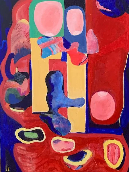 Red Thumb. 2019-2020. Collage and acrylic on canvas. 48 x 36"