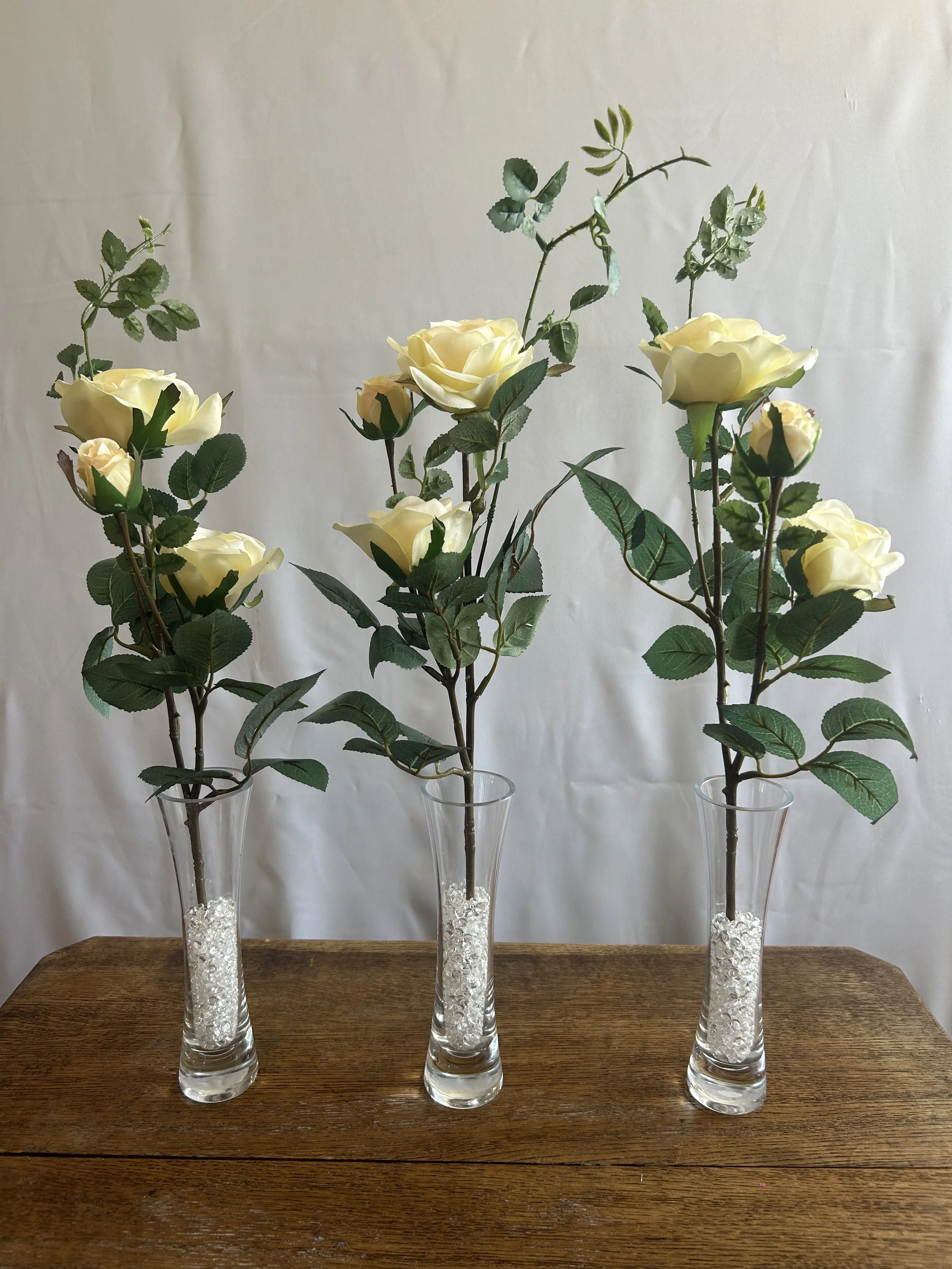 Faux Silk Roses in Glass Vase
