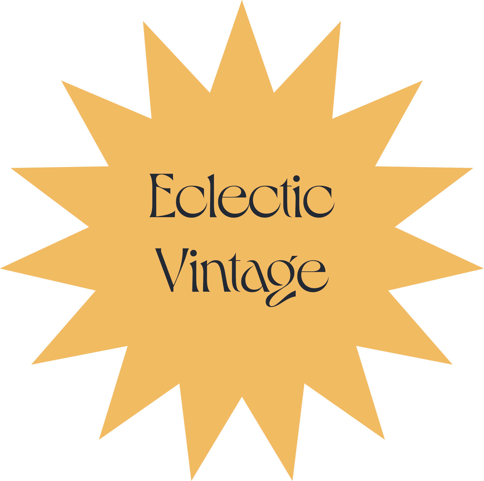 Vintage orange starburst label with black text that reads 'Eclectic Vintage'.