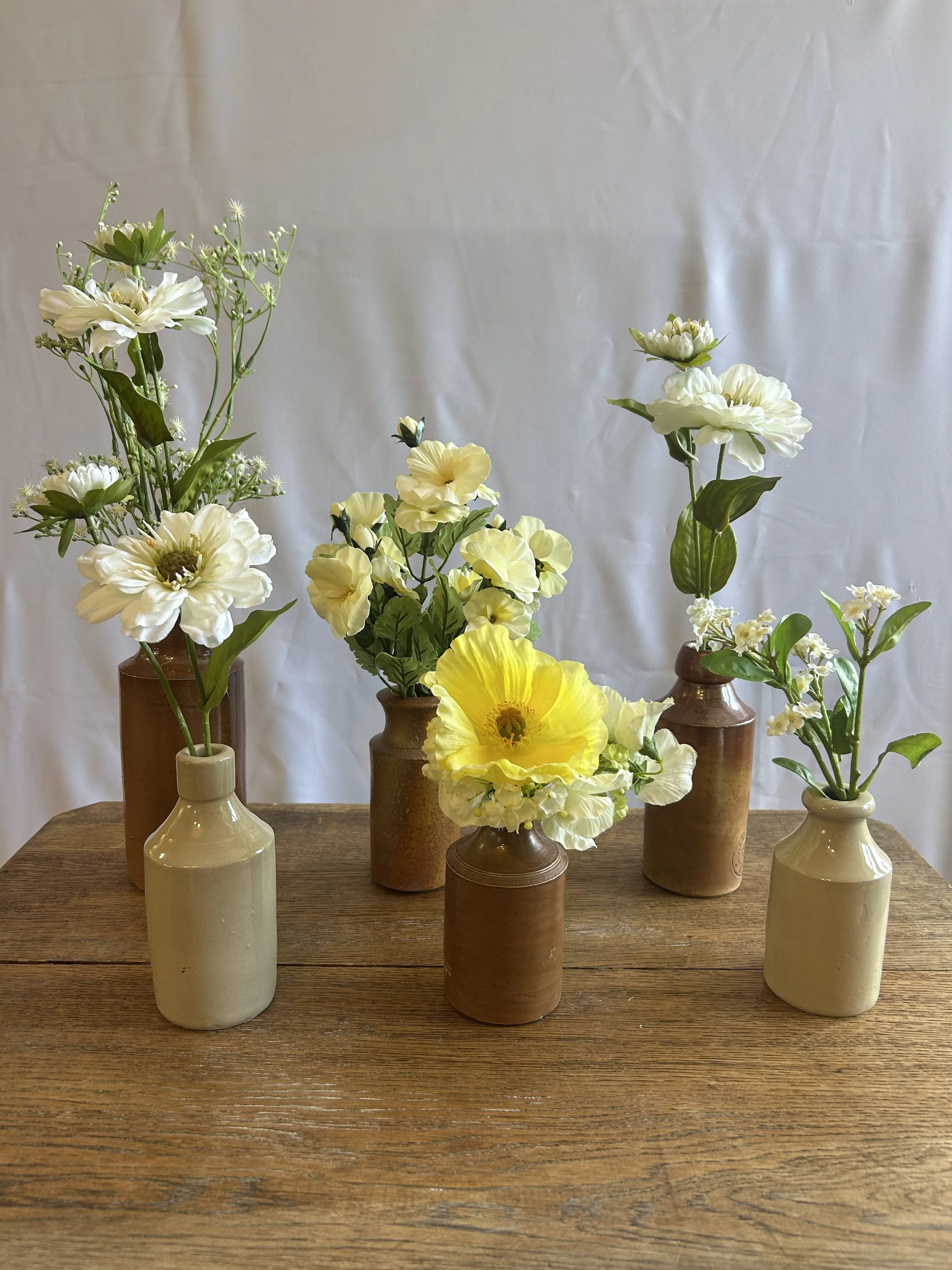 Faux Flowers in Ink Pots