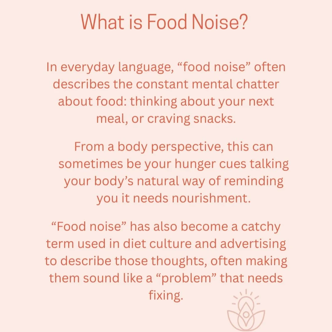 Why I hate the term &quot;food noise&quot; (my opinion). 

You may have heard the term food noise floating around a lot lately but what does it actually mean?

🌸 From a body perspective, this can sometimes be your hunger cues talking your body&rsquo