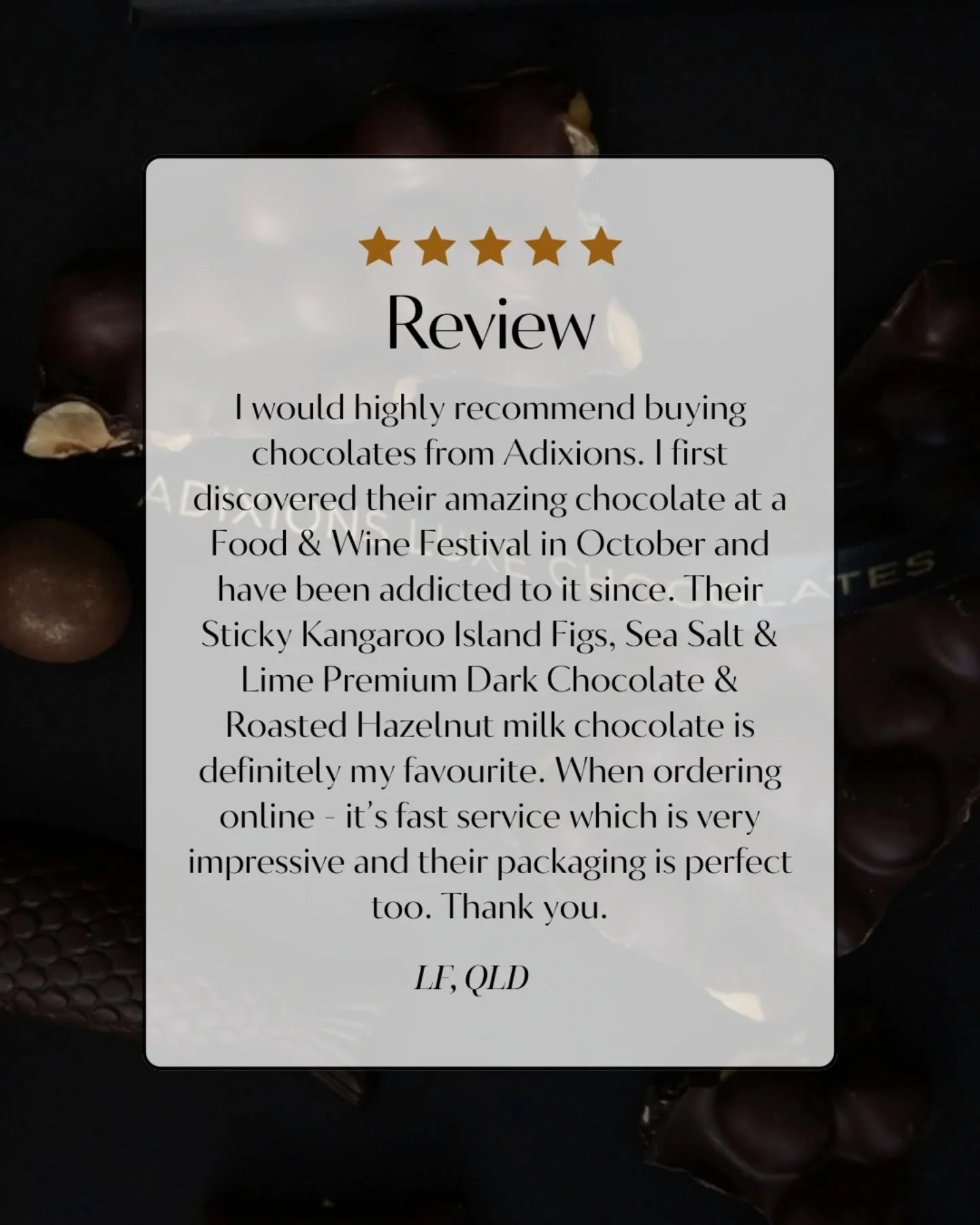 It's reviews like this!! From first taste at a festival to becoming a true Adixions favourite.. Thank you for the chocolate love.. 🍫✨️🤎

Adixions Chocolates is for those who believe chocolate is more than just a treat, it should be an experience..?