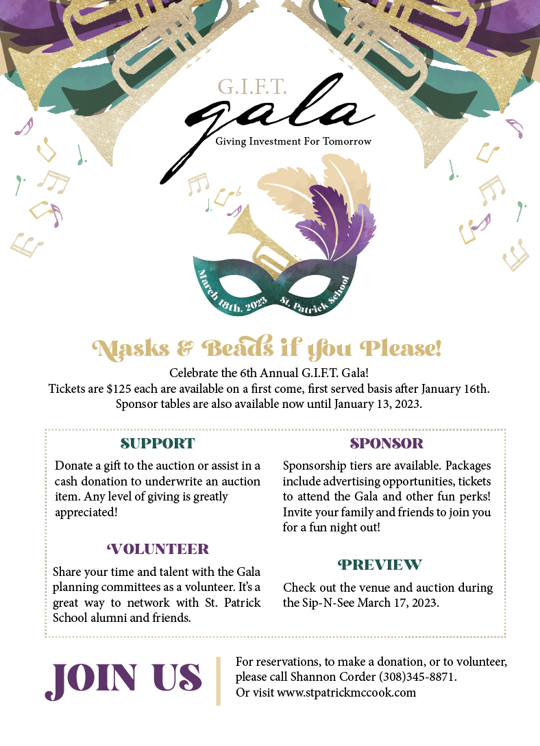 G.I.F.T. Gala Save the Date Card, St. Patrick's School, August 2022
