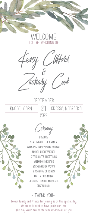 Wedding Program, Cook Wedding September 2022