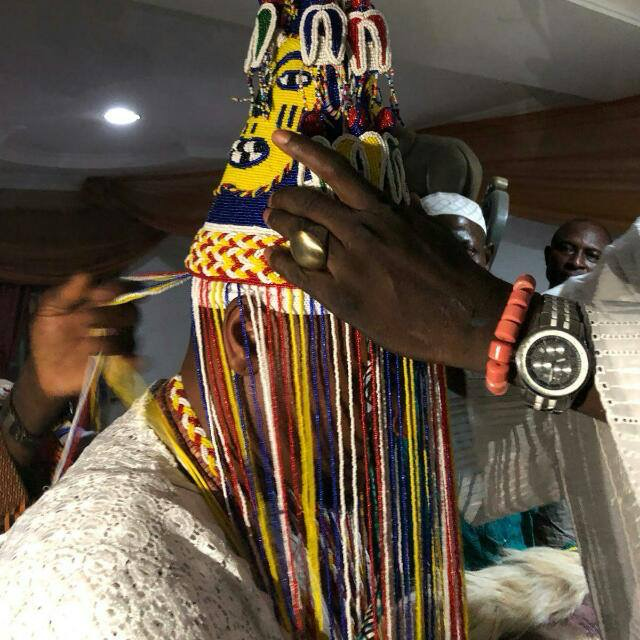 Receiving the title and investiture as Aare Ọba Ogboni of North America during the official installation ceremony in Osogbo, Nigeria (2019).
