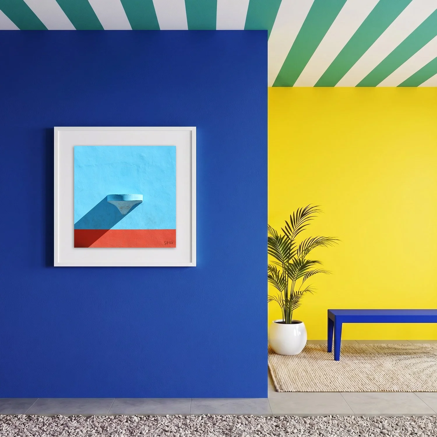 Buenos Aires 01 framed photography print in bold blue and yellow modern interior