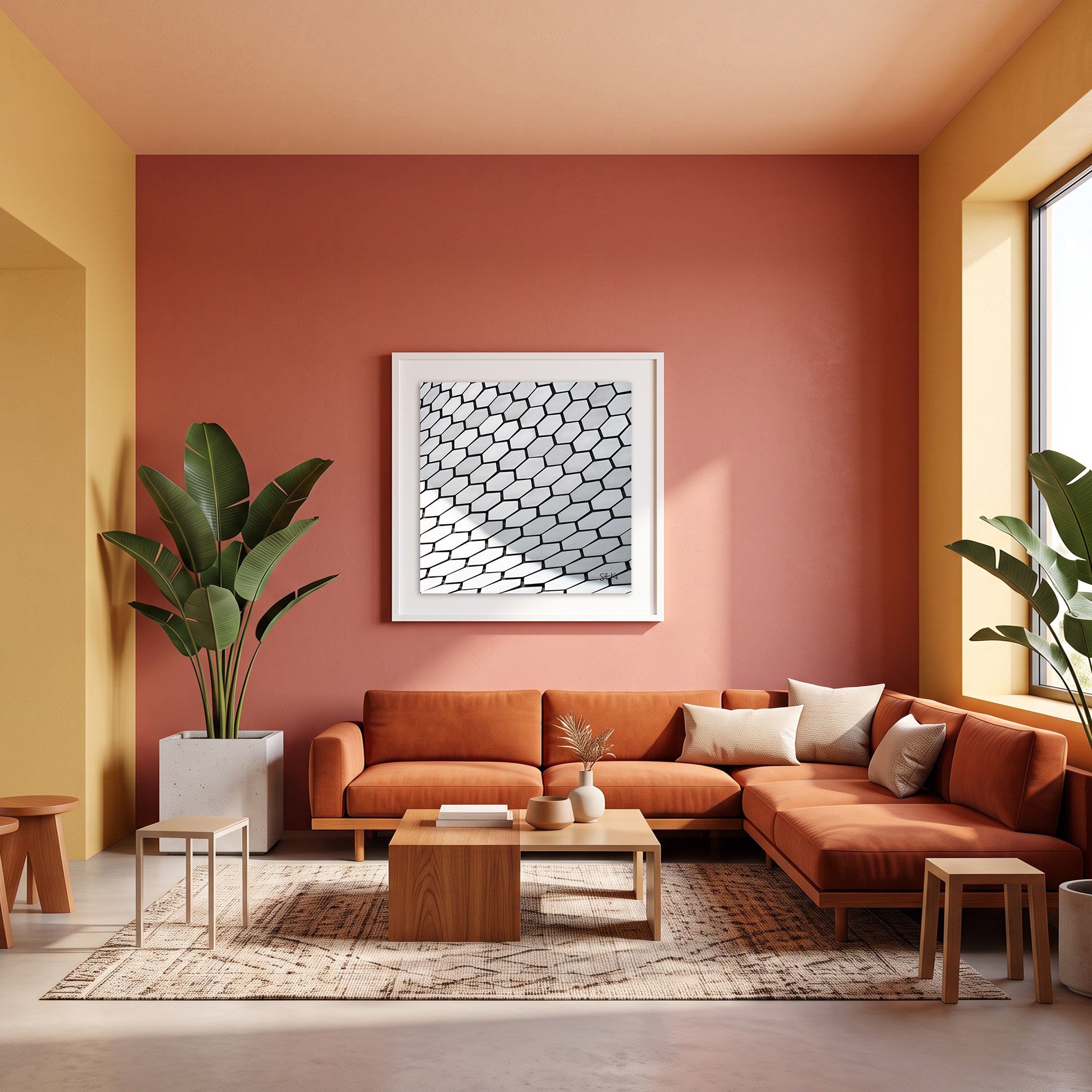 Museo Soumaya 03 framed photography print in terracotta and amber modern living room