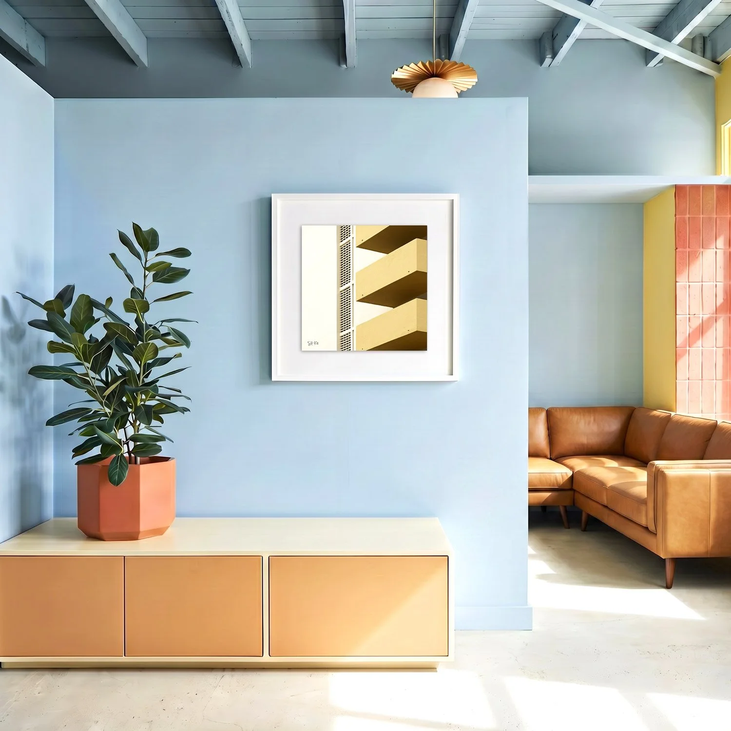 Miami Beach 11 framed photography print in sky blue and caramel coastal interior