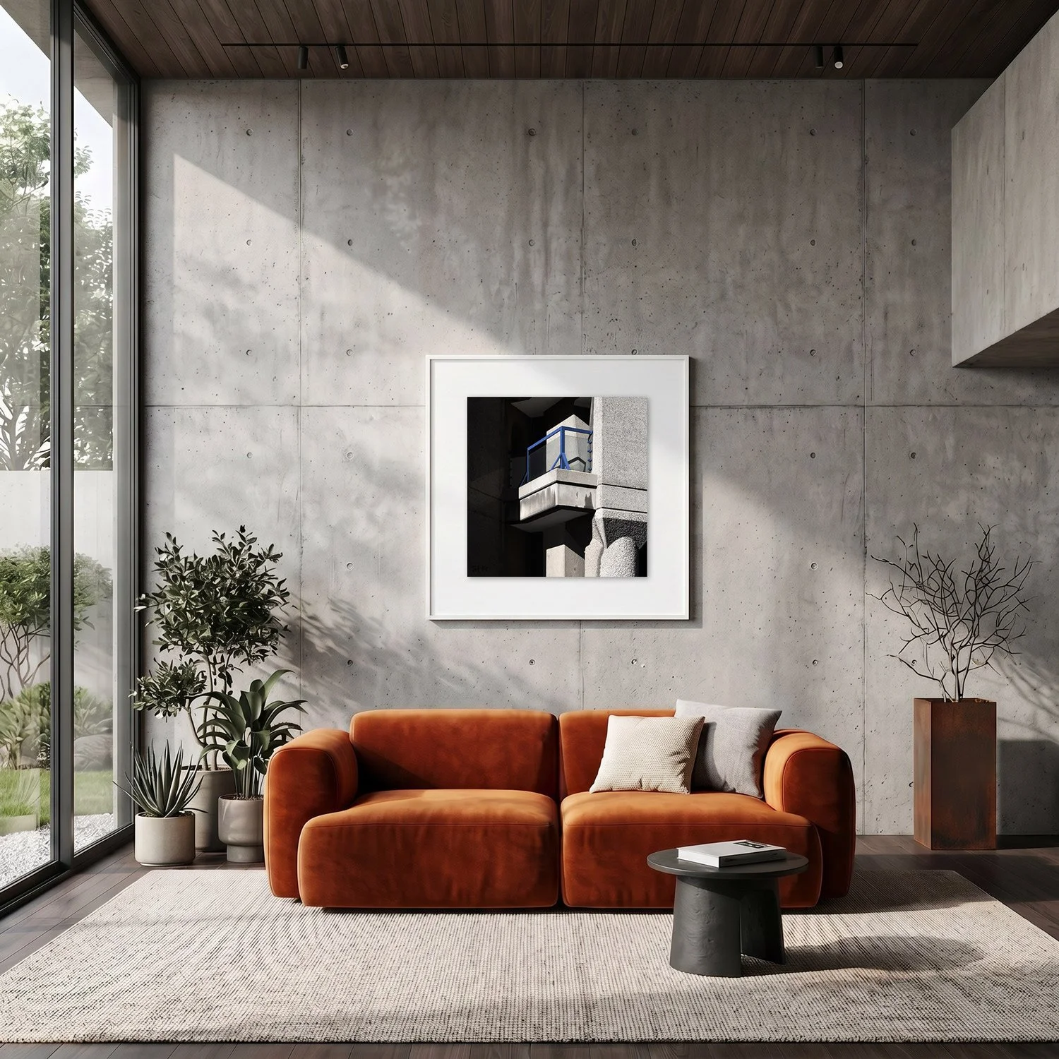 Barbican Centre 16 framed photography print in raw concrete and rust modern interior
